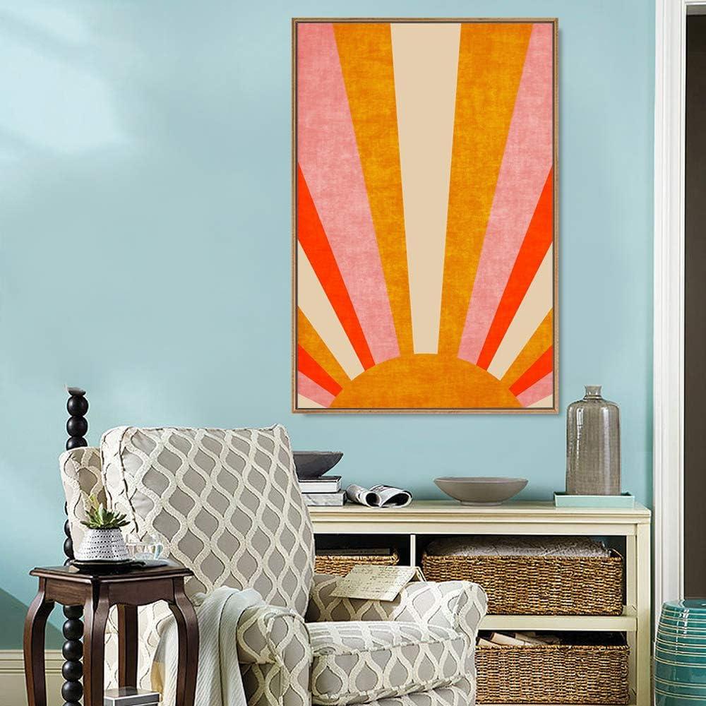 Framed Abstract Sunburst Canvas Print in Orange, Pink, and Red - 16" x 24"