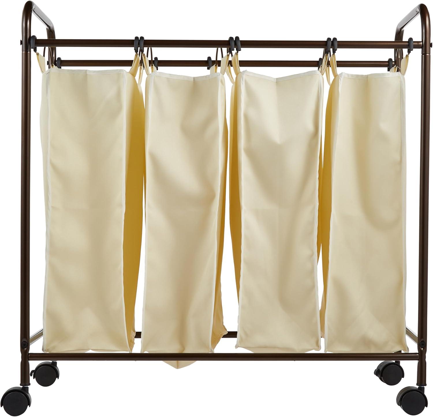 Household Essentials Rolling Quad Sorter Laundry Hamper with Natural Polyester Bags, Antique Bronze