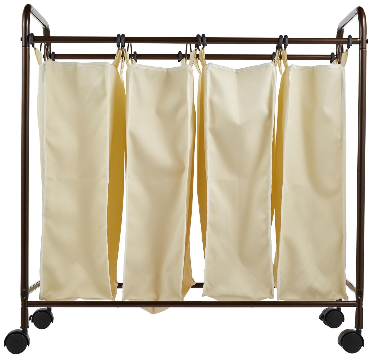 Rolling Laundry Sorter, 4 Bag Laundry Sorter Cart with Washable and Removable Bags