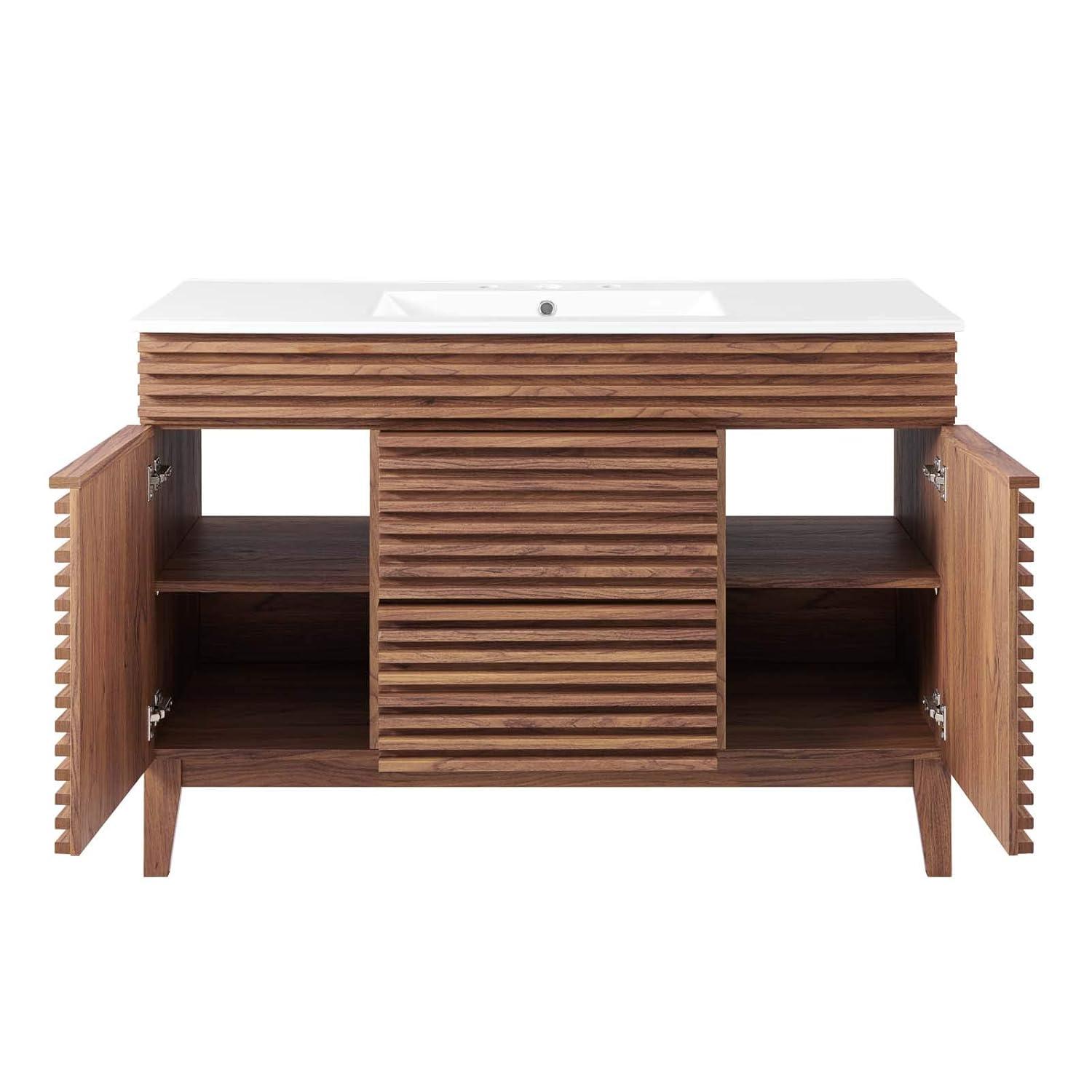 Modway Render 48" Modern Plastic Single Sink Bathroom Vanity in Walnut/White