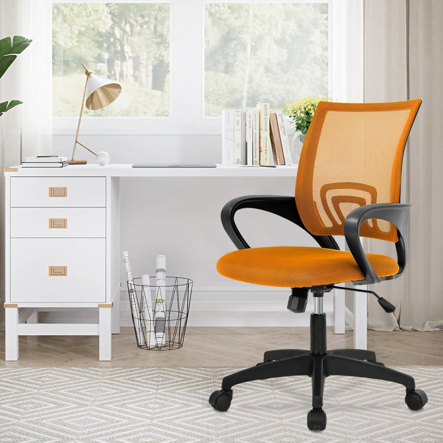 FDW Home Office Chair Mesh Computer Chair with Lumbar Support Armrest Adjustable Mid Back Task Chair for Women Adults, Orange