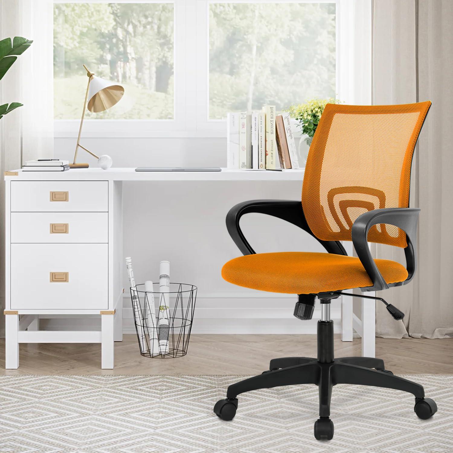 FDW Home Office Chair Mesh Computer Chair with Lumbar Support Armrest Adjustable Mid Back Task Chair for Women Adults, Orange