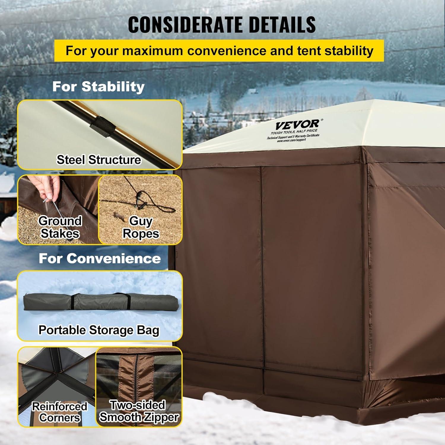 Hexagonal Brown and Beige Alloy Steel Pop-Up Gazebo Tent