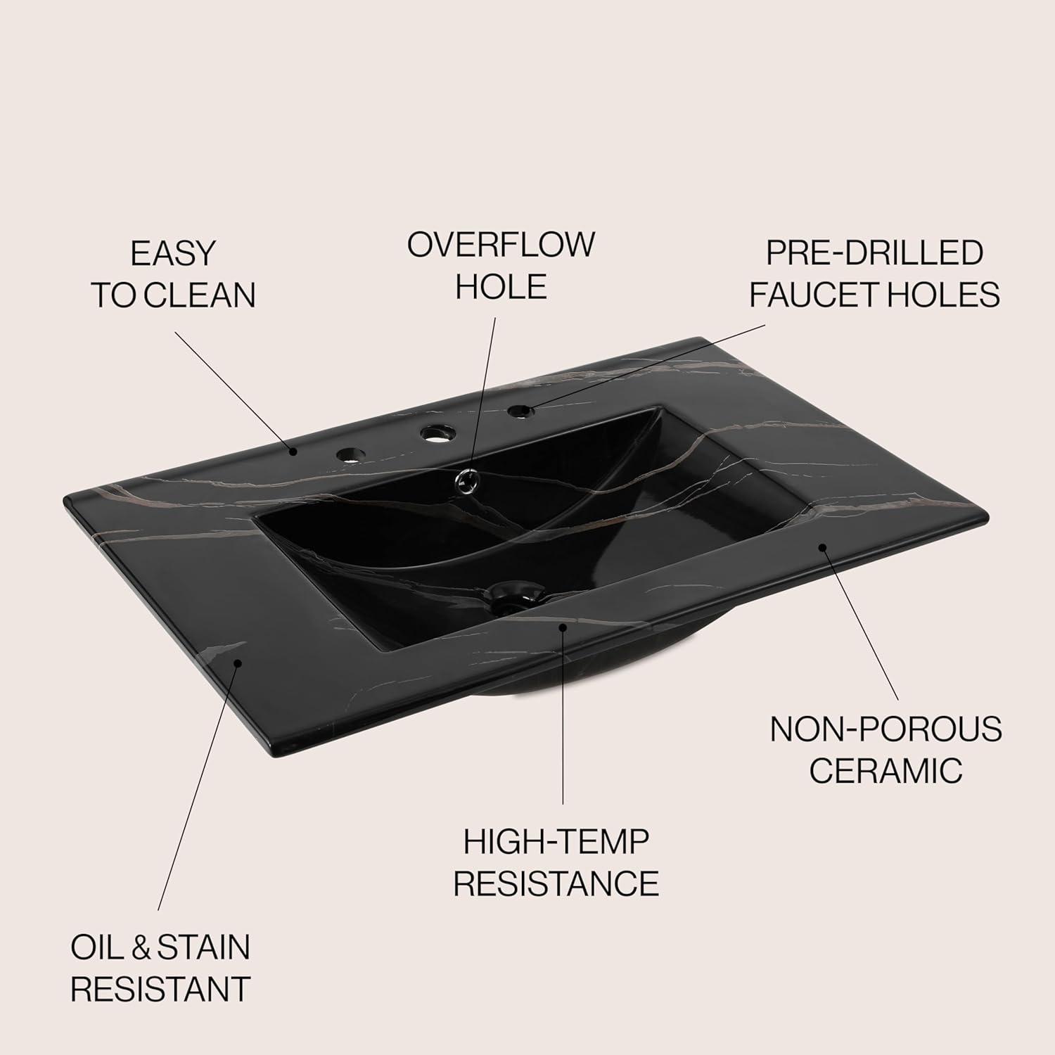 Jonathan Y Ancillary 3-Hole 30" Classic Contemporary Rectangular Ceramic Single Sink Basin Vanity Top