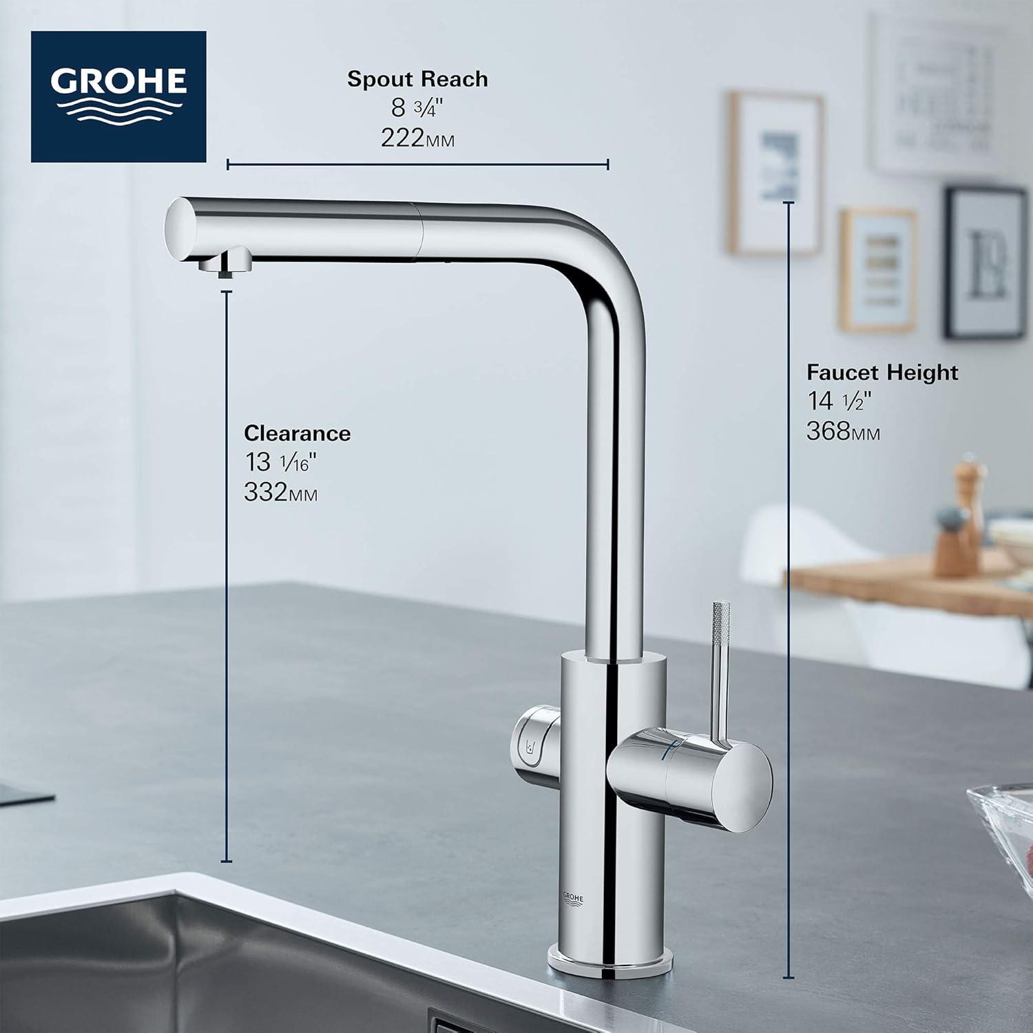 Grohe 31 608 2 Blue 1.75 GPM Single Hole Pull Out Kitchen Faucet For Chilled And Sparkling