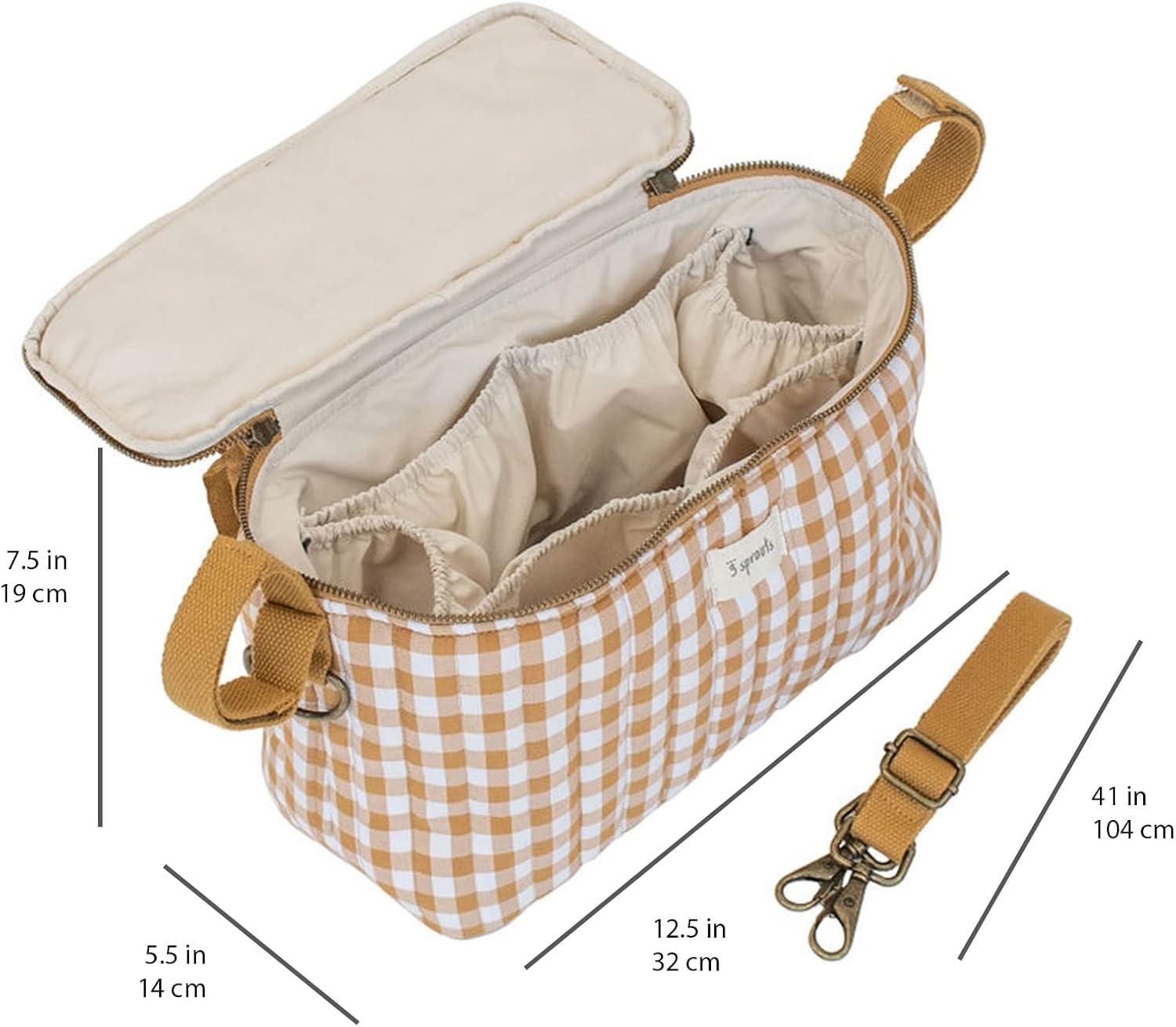 Gingham Mustard Quilted Stroller Organizer with Cup Holders