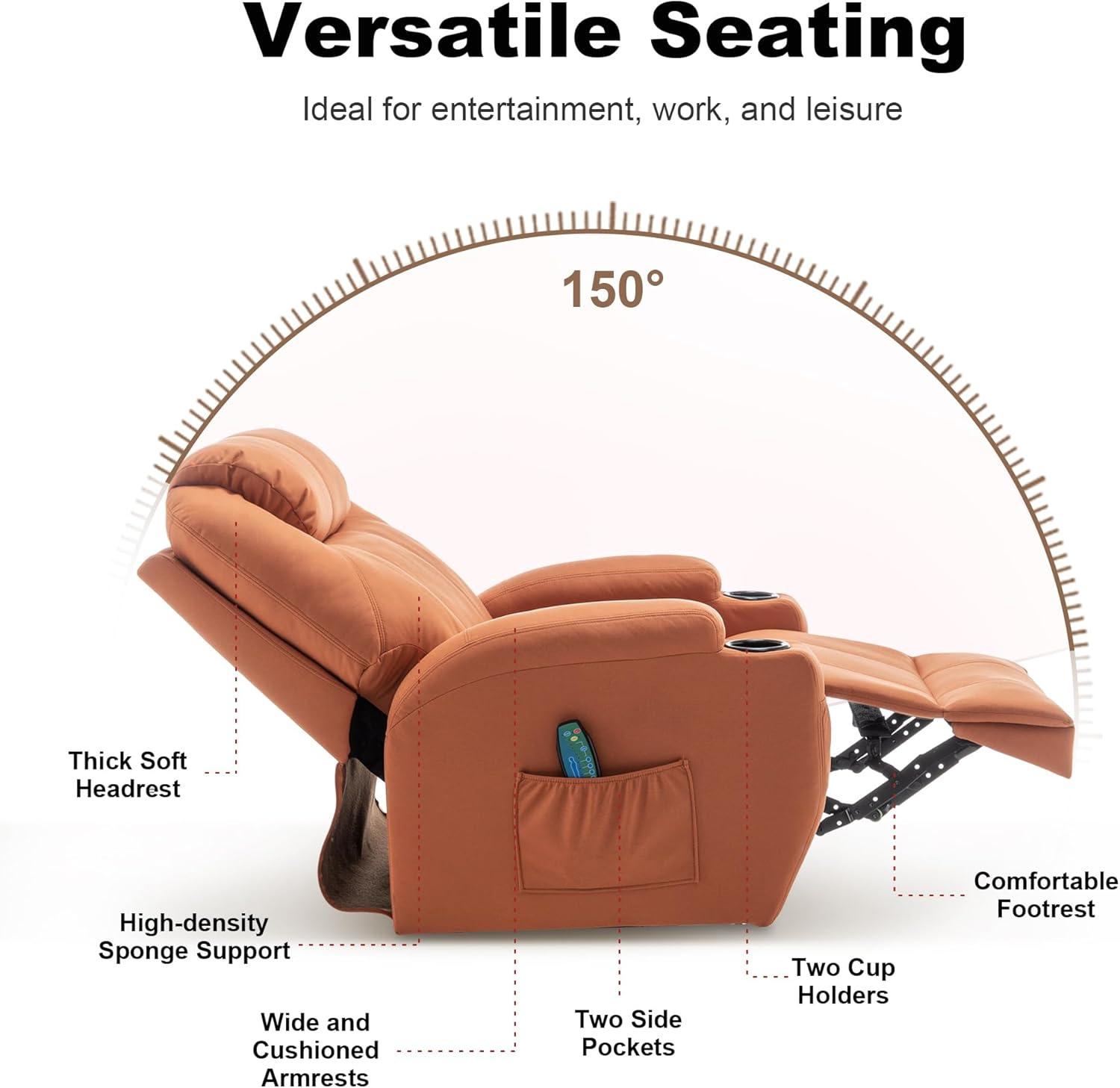 Recliner Chair, Rocking Chair with Massage and Heat, 360° Swivel Recliner Chairs for Adults, Rocker Manual Recliner with Remote Control and Cup Holder for Living Room