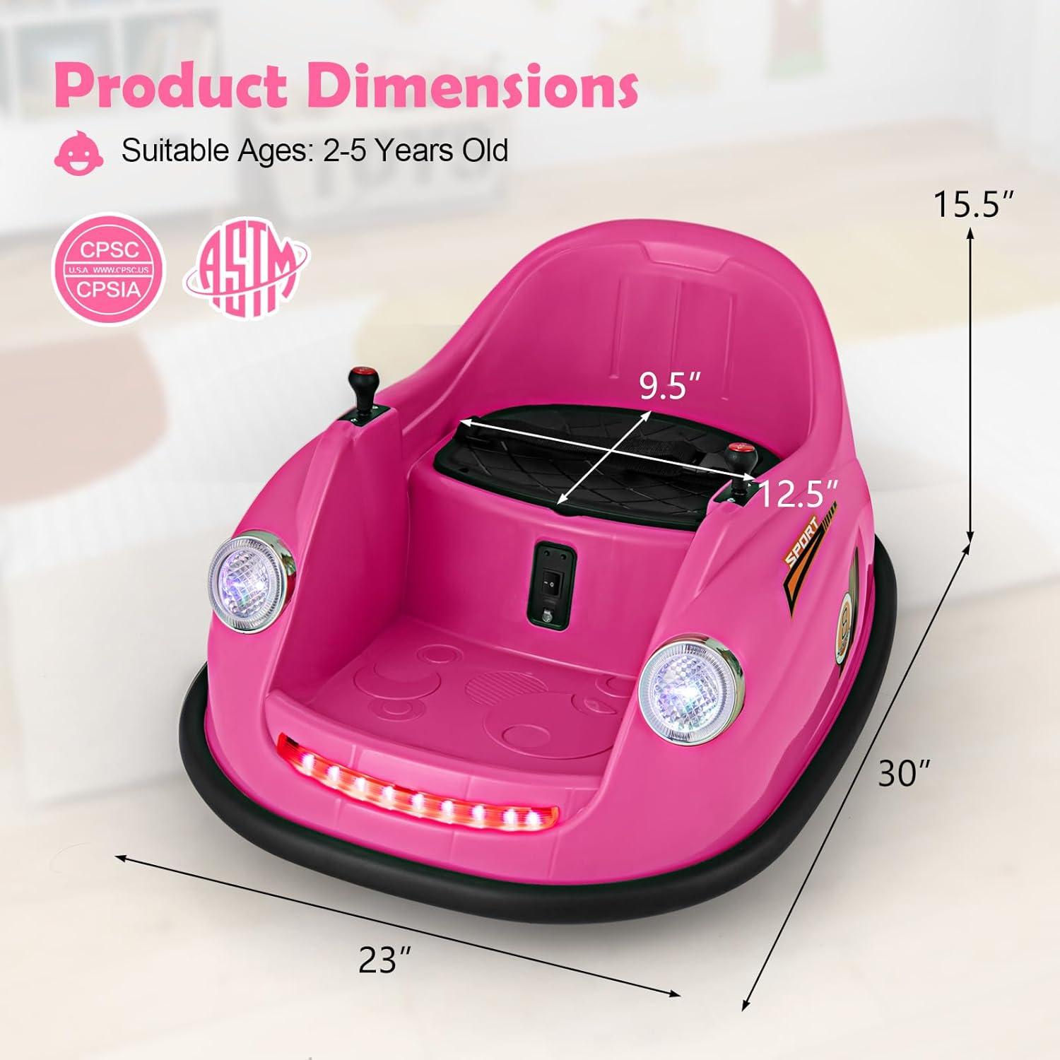 Pink 12V Electric Kids Ride-On Bumper Car with Remote Control