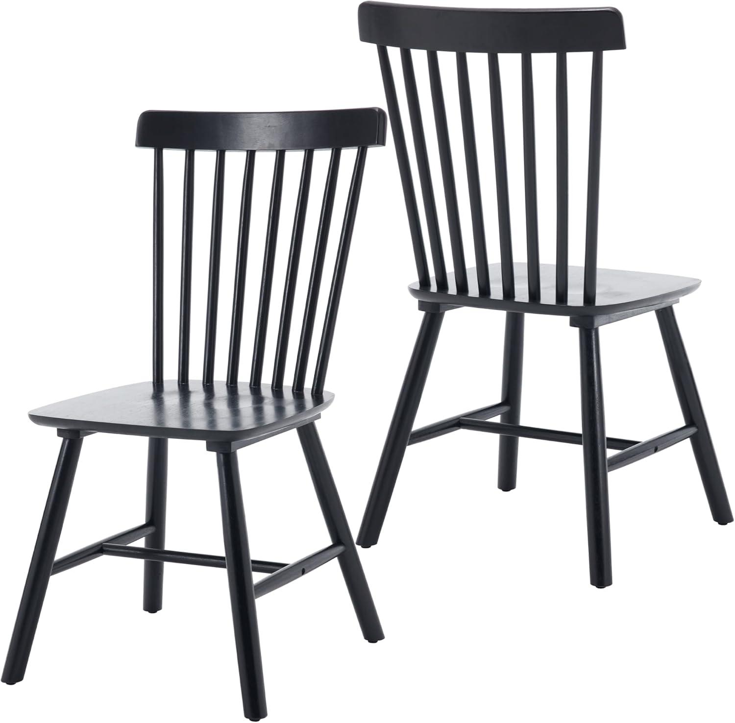 Black Solid Wood Windsor Side Chair Set with Slat Back