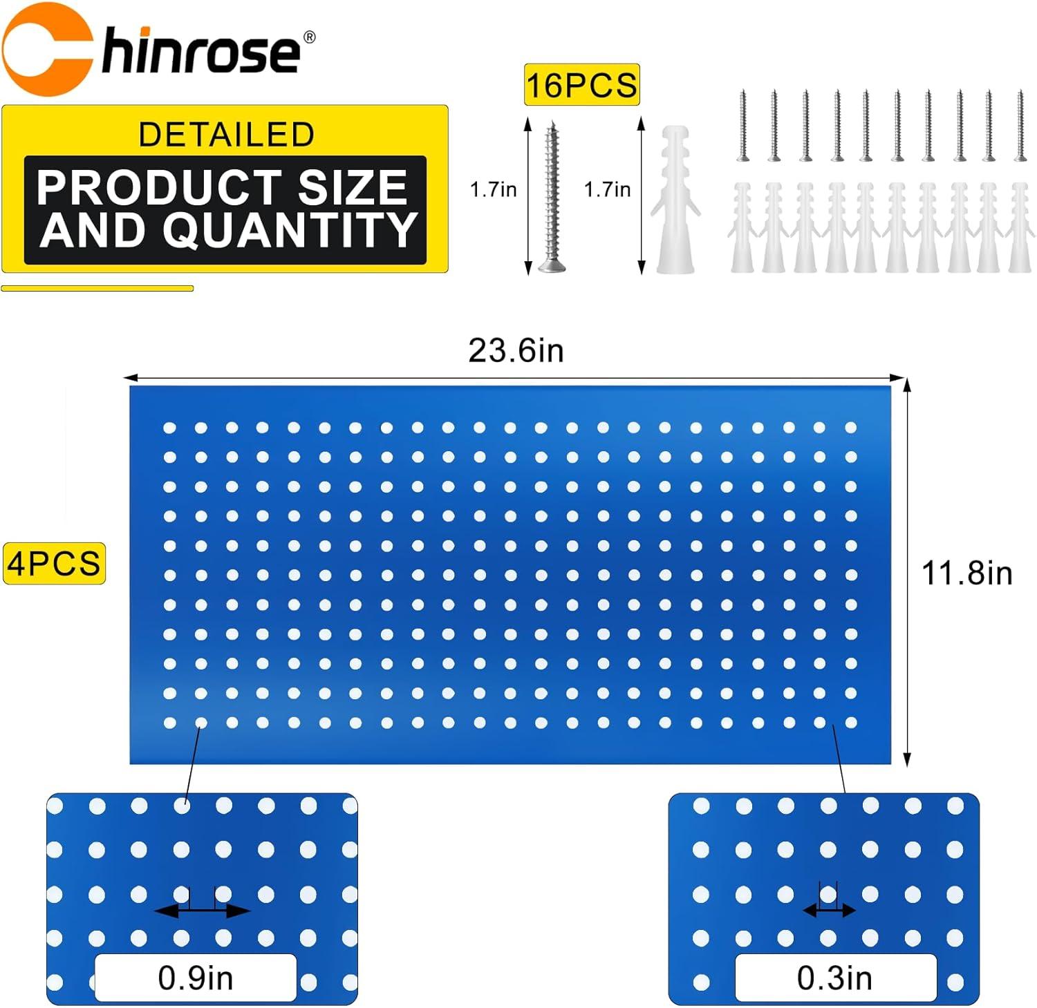 4 Pack Metal Pegboard Panels 24" x 12" Black Heavy Duty Steel Pegboard Wall Organizer, Garage Utility Tools Pegboard Storage System for Workbench, Shop, Shed Modular Peg Board Organizer Board Kit