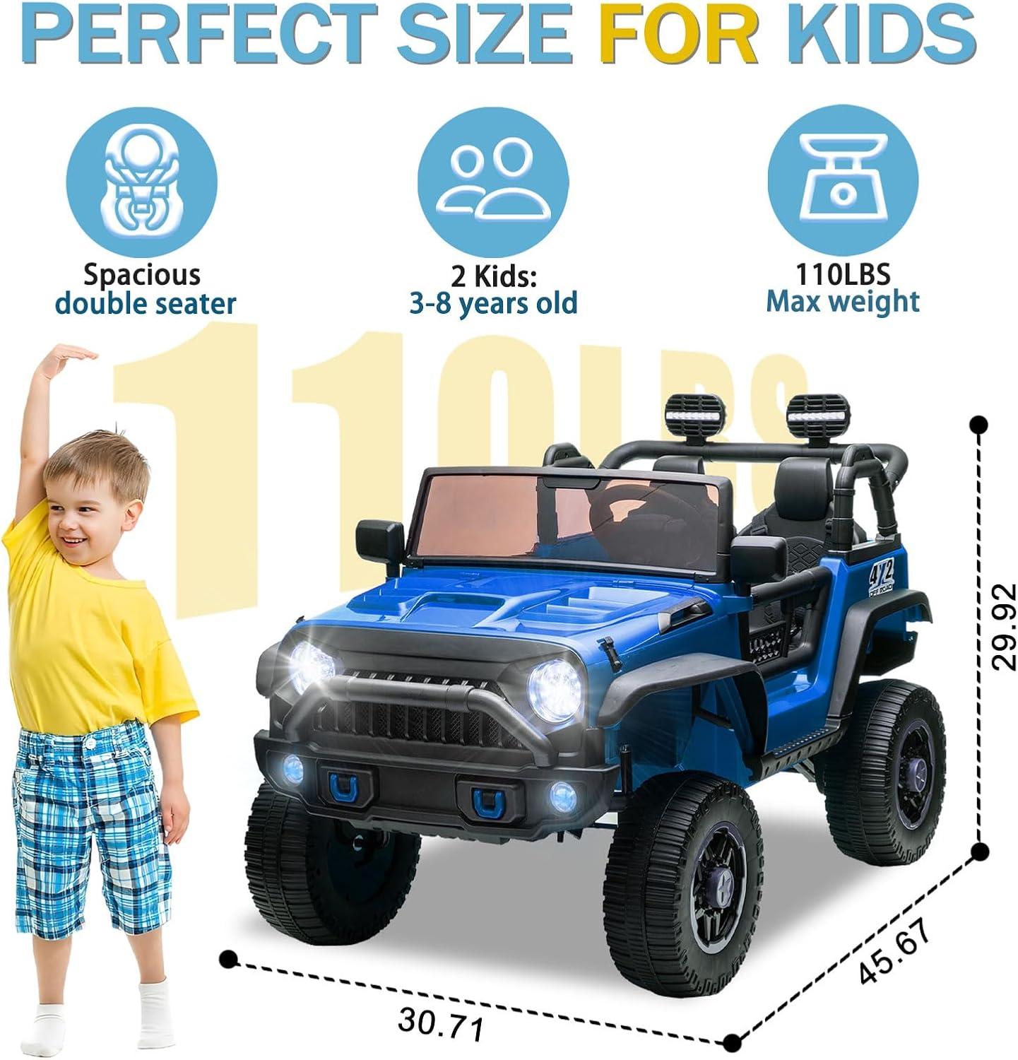 Ancheer 24V Real 2 Seater Ride On Toys Electric SUV Jeep Car With Remote Control,2WD/4WD Switchable, 4X100W Motor, Bluetooth, Music, USB, Lights