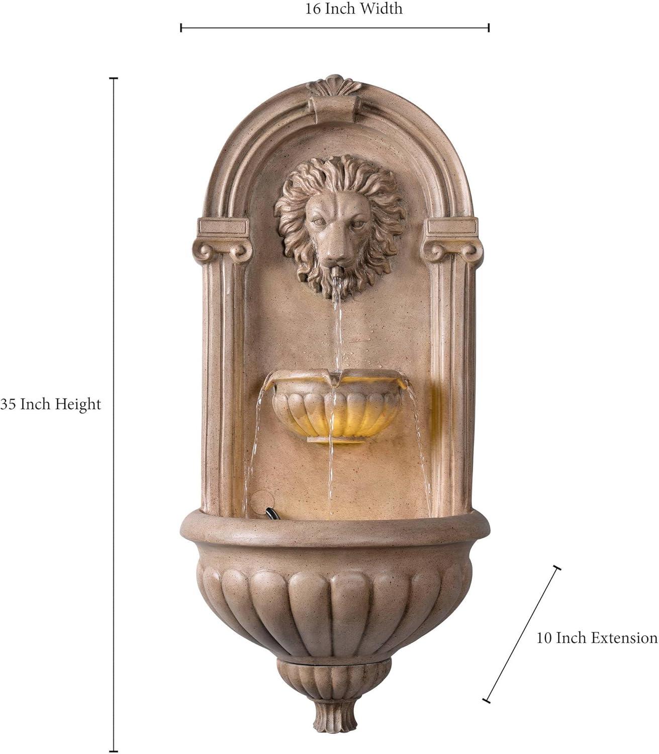 Royal Sandstone LED Outdoor Wall Fountain with Lion Head