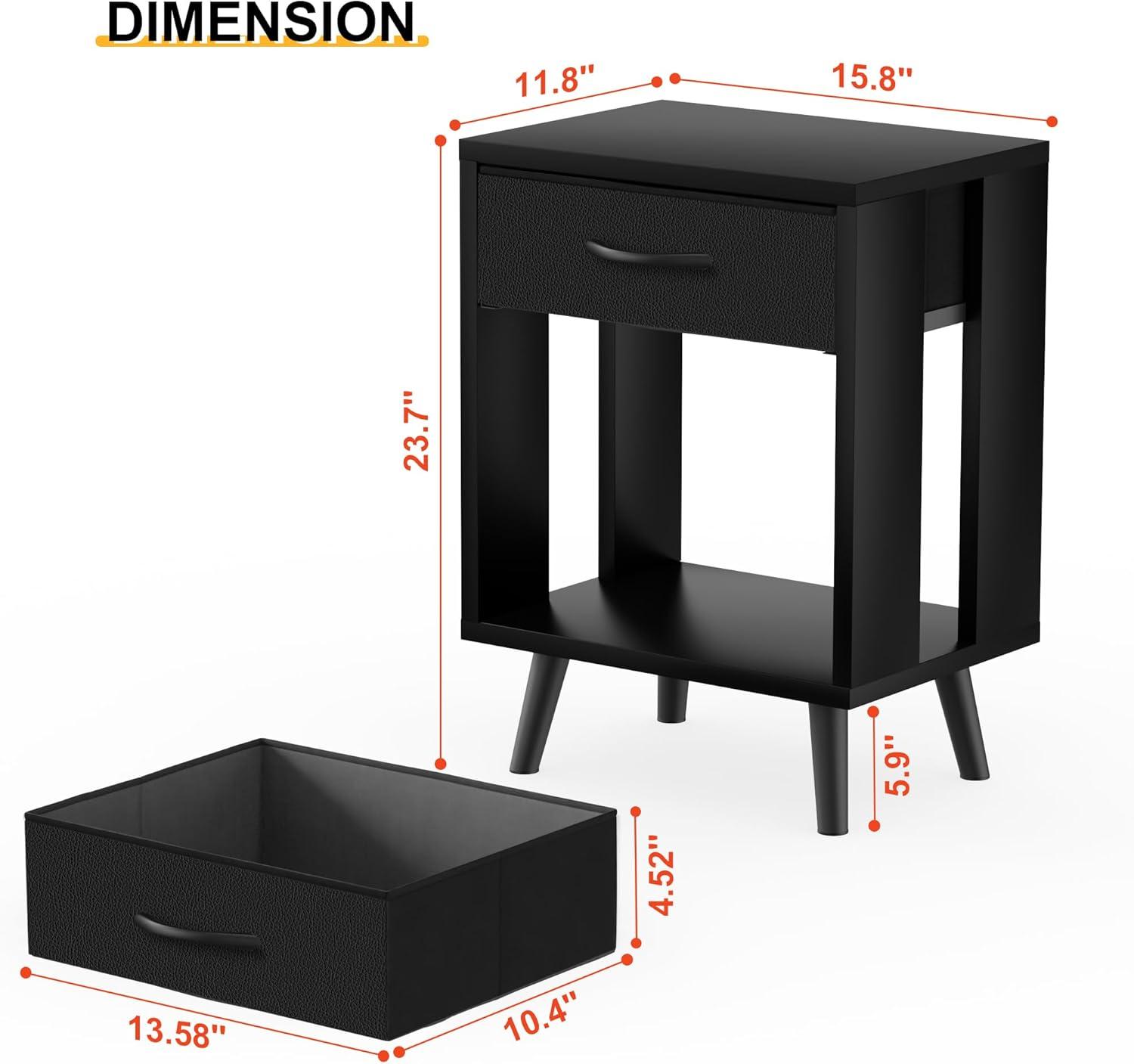 Nightstands Set Of 2 With Fabric Storage Drawer And Open Wood Shelf, Side Table With Storage For Bedroom, Bedside Tables - 23.7" H