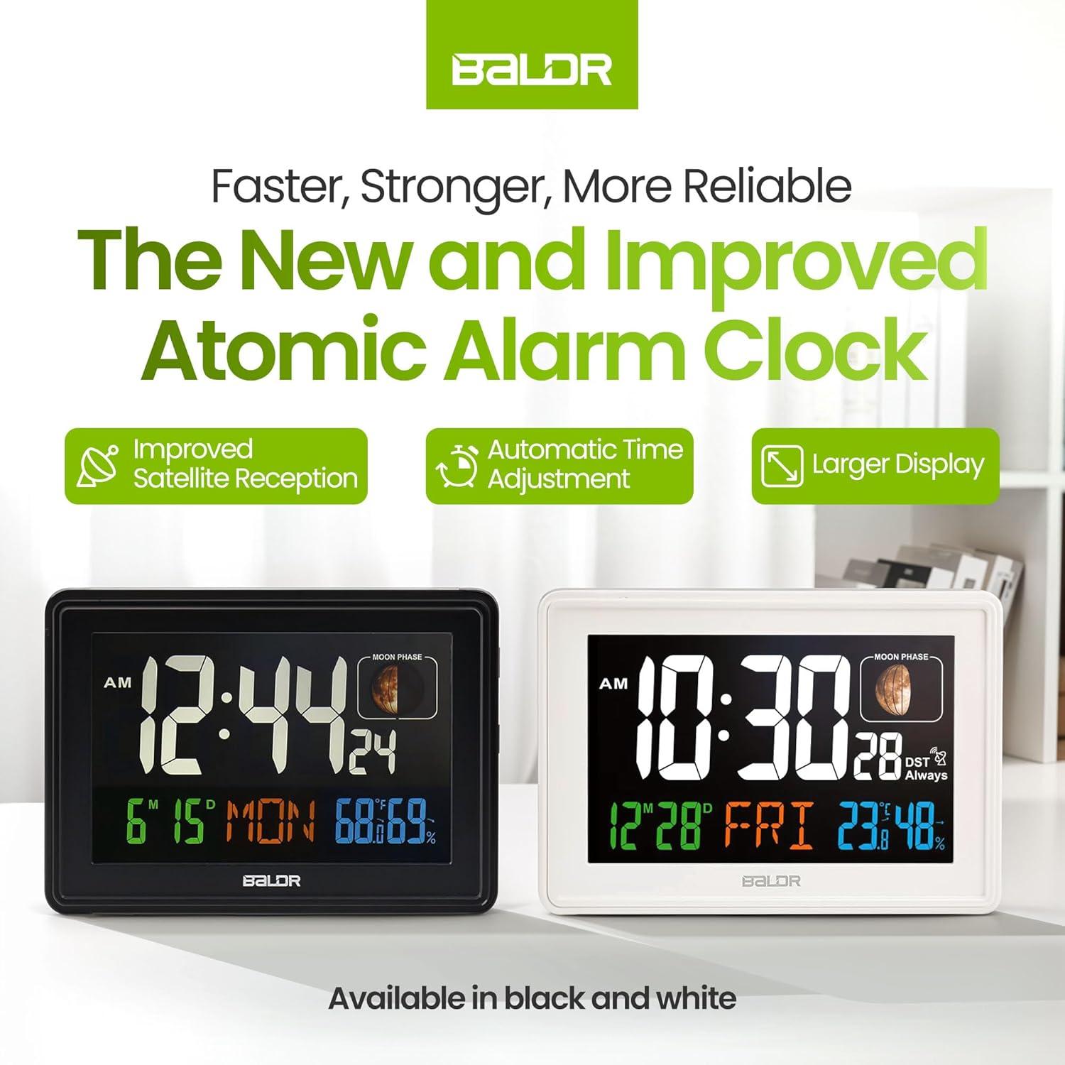 BALDR Atomic Alarm Clock - Large Color Display Digital Desk Clock (White)