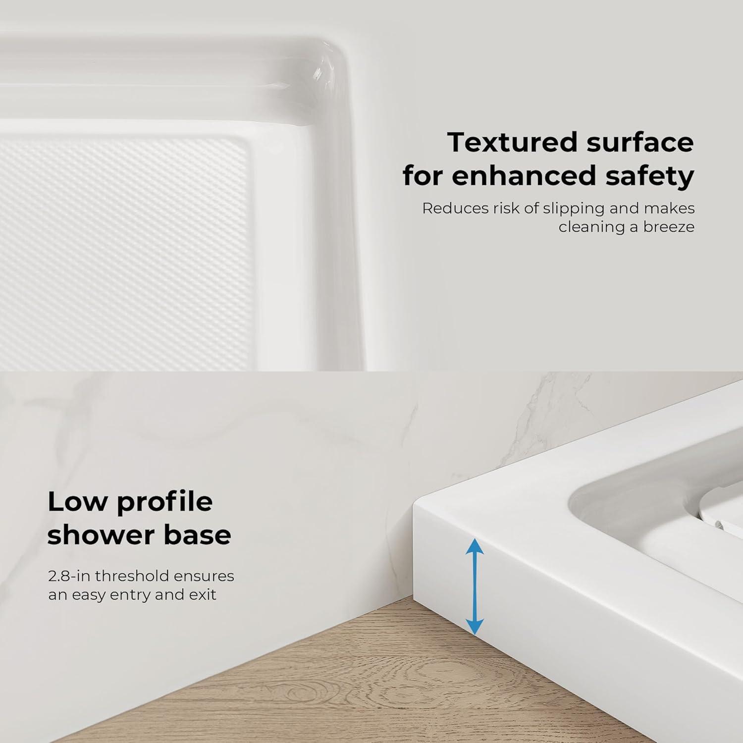 OVE Decors 36" x 32" Rectangle Shower Base Pan, White Acrylic, Center Drain, Reversible Design