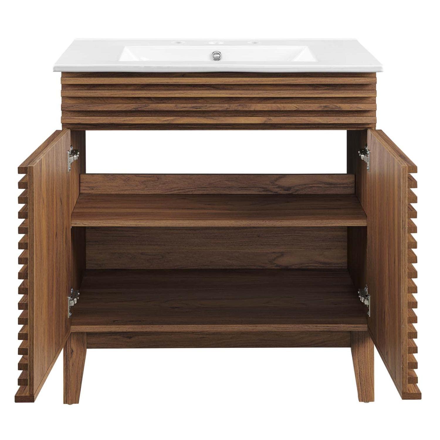Modway Render Vanity with Sink-Floor, 30 Inch, Walnut White