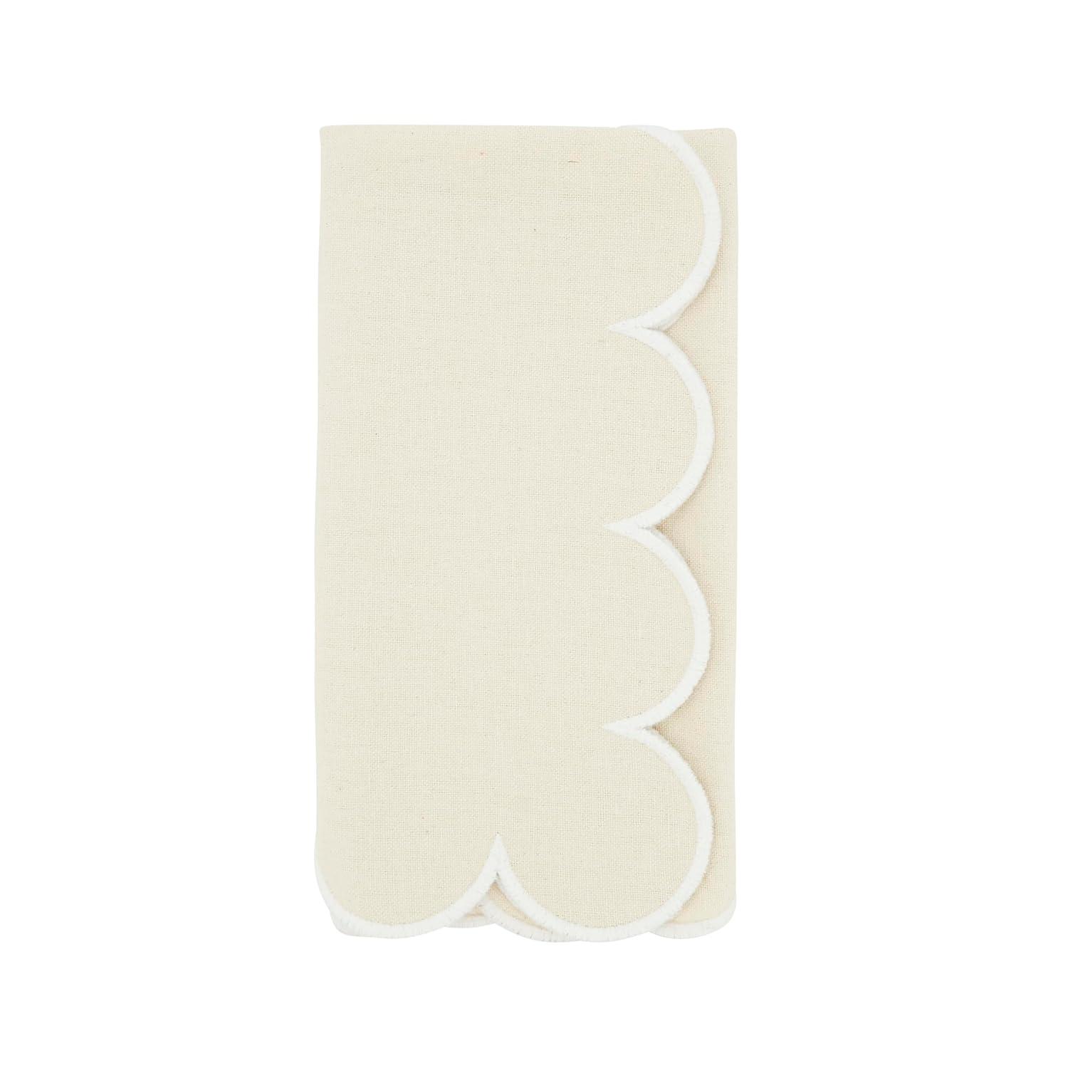 Saro Lifestyle Scalloped Hem Napkin (Set of 4), Beige, 20"x20"