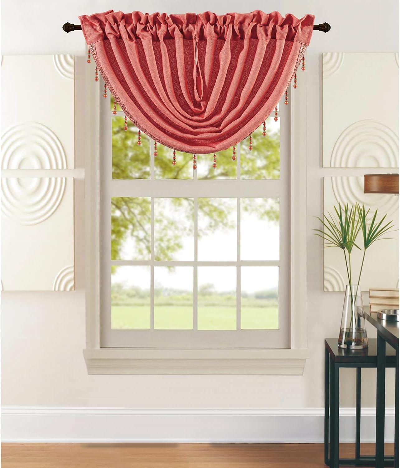 Leah Jacquard Textured Window Panel & Waterfall Valance Treatments, for Home Spaces, Rod Pocket, Light Filtering, All Sold Separately (Coral, Panel - 54x84 Inches)