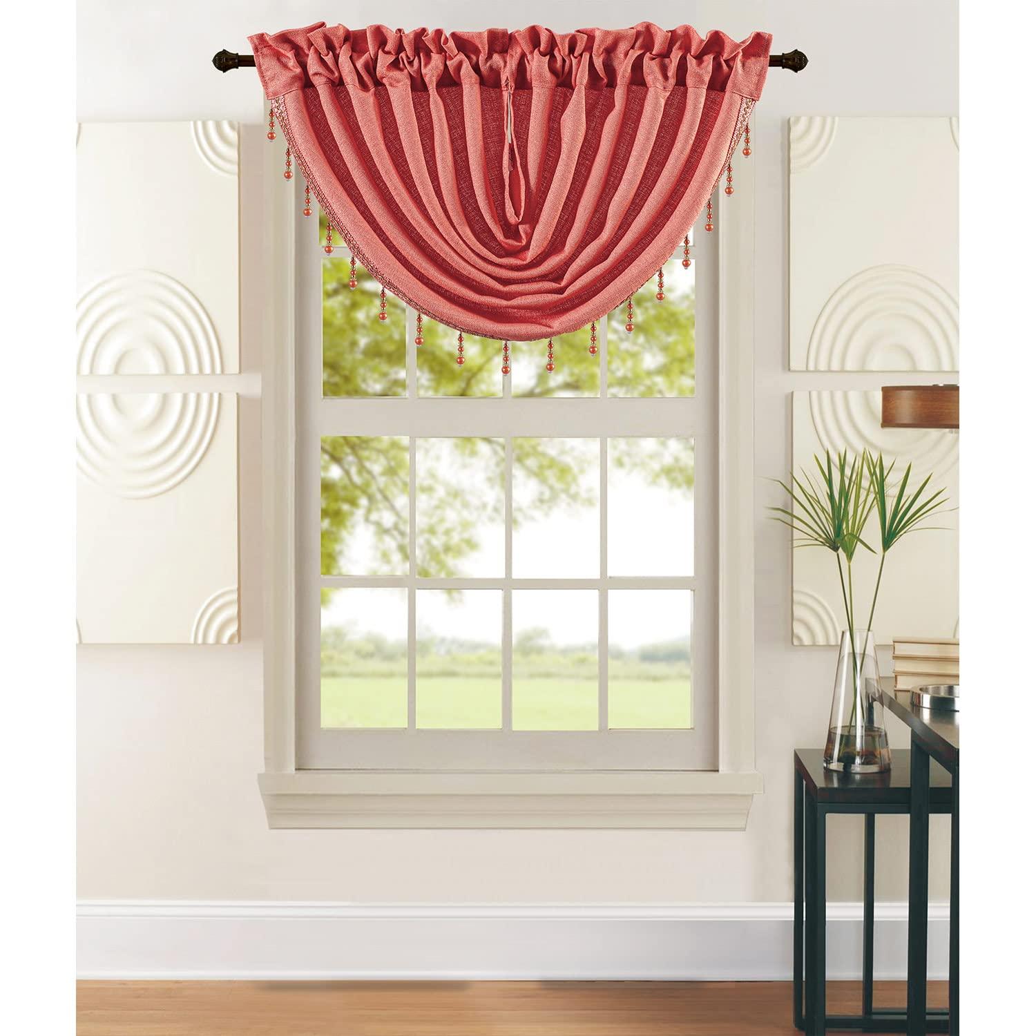 Leah Jacquard Textured Window Panel & Waterfall Valance Treatments, for Home Spaces, Rod Pocket, Light Filtering, All Sold Separately (Coral, Panel - 54x84 Inches)