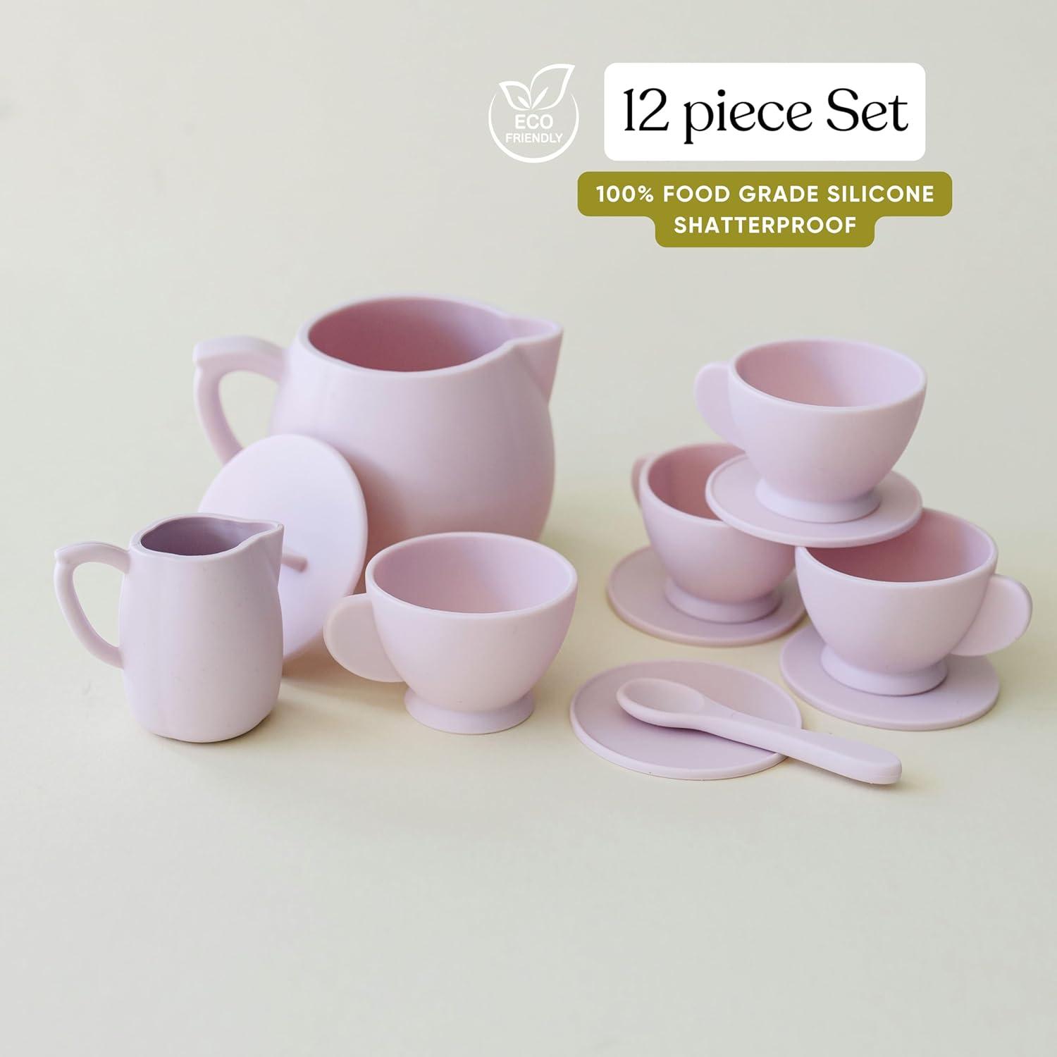 Marlowe & Co Silicone 12 Piece Tea Play Set for Children (Primrose Pink)