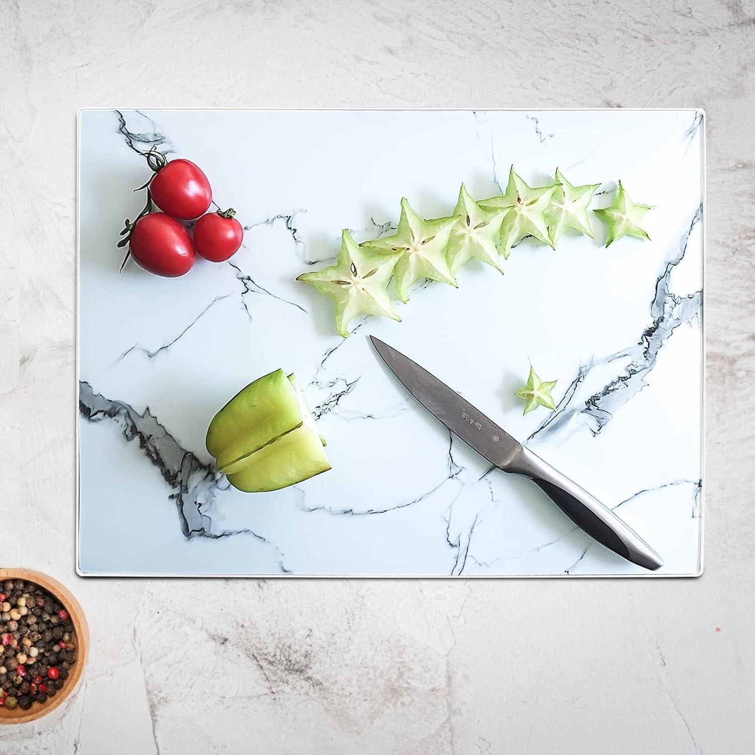 Tempered Glass Cutting Board for Kitchen, Clear Glass Board for Countertop, Heat Resistant, with Non-Slip Feet, 12x16" & 12x8" 2 Pcs Clear