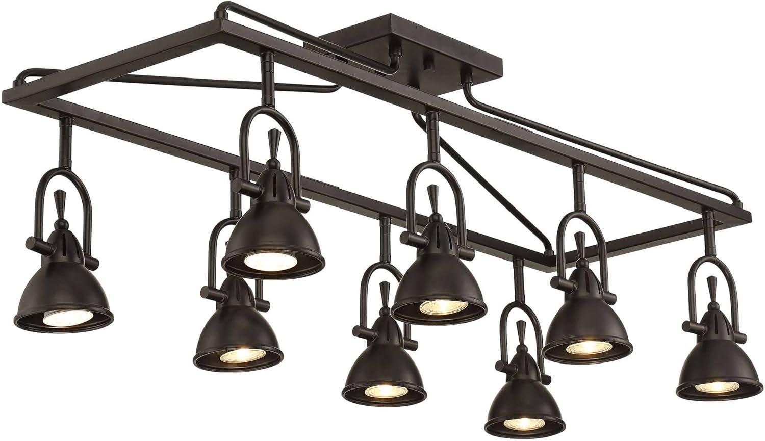 Pro Track Kane 8-Head LED Ceiling Track Light Fixture Kit Spot Light GU10 Directional Brown Bronze Finish Metal Farmhouse Rustic Cage Kitchen 36" Wide