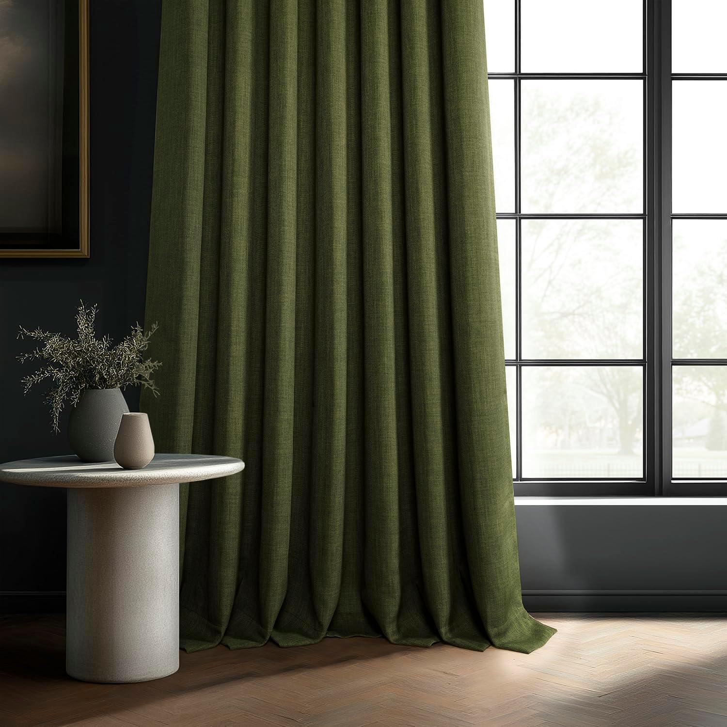 HPD Half Price Drapes Tuscany Green Faux Linen Room Darkening Curtains for Bedroom & Living Room Curtains (1 Panel), Door & Window Curtains 84 inches long, Rod Pocket Curtains, 50W X 84L
