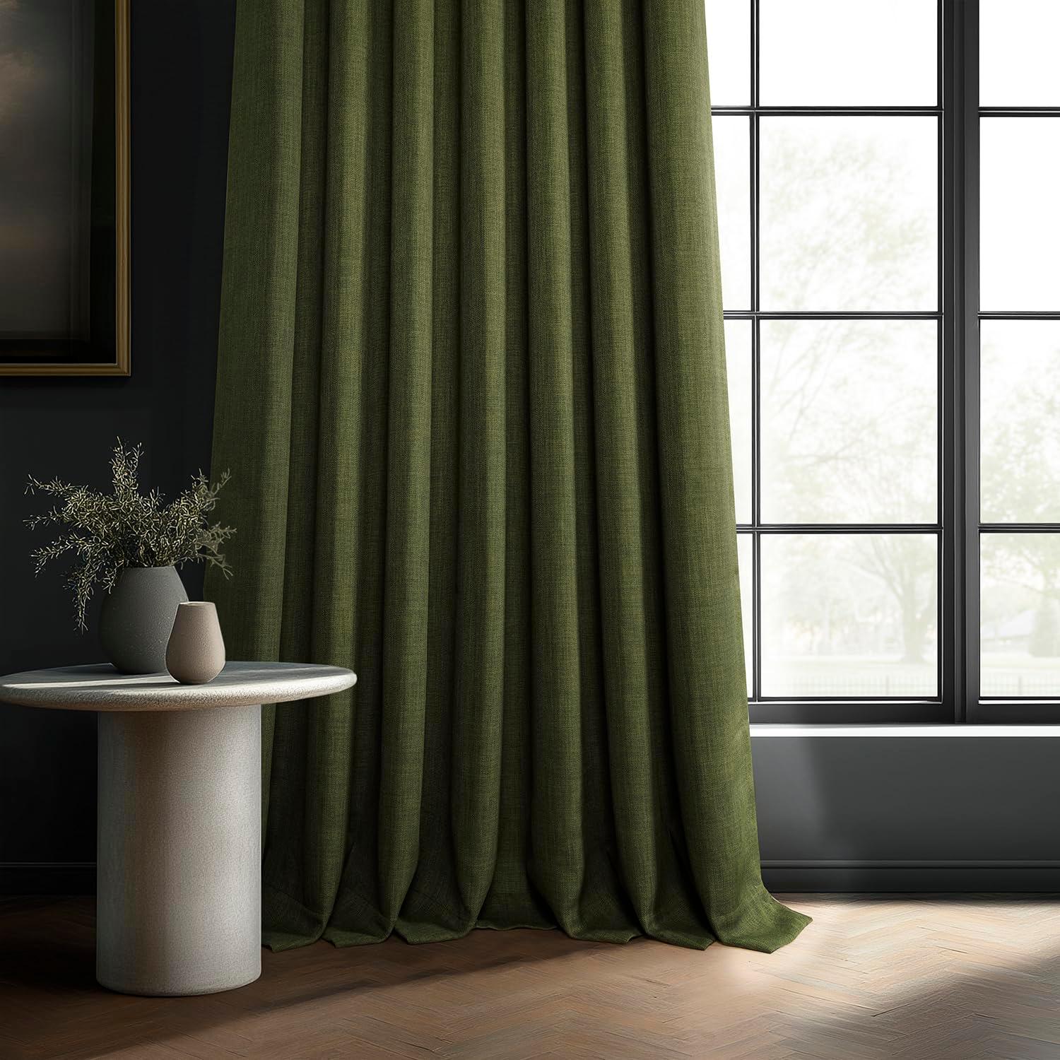 HPD Half Price Drapes Tuscany Green Faux Linen Room Darkening Curtains for Bedroom & Living Room Curtains (1 Panel), Door & Window Curtains 84 inches long, Rod Pocket Curtains, 50W X 84L