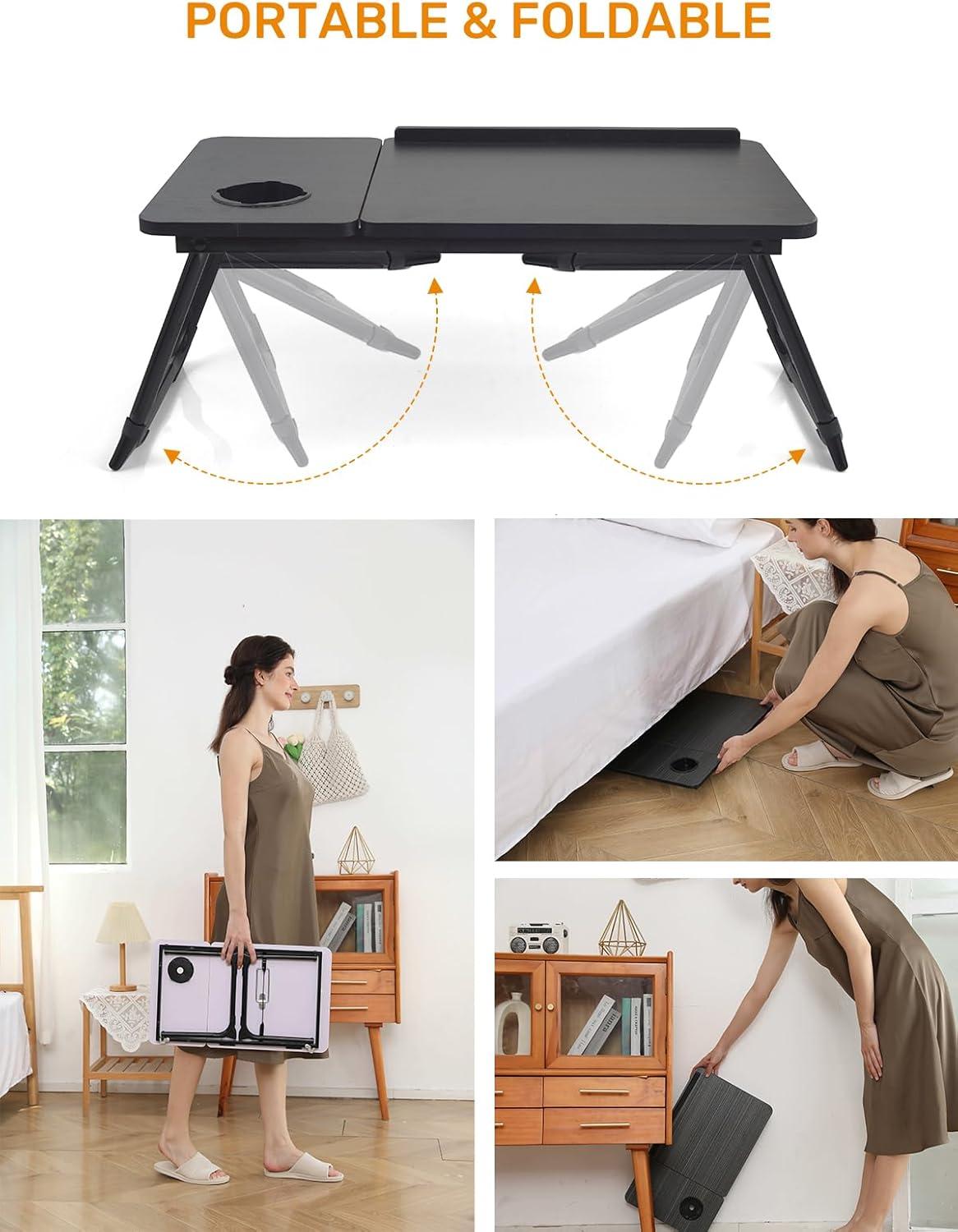 Laptop Desk for Bed, Geyryt Portable Lap Desk Bed Tray Table with Cup Holder Bed Desk for Laptop and Writing Reading Working Eating Gaming in Bed Sofa Floor (Light Weight)