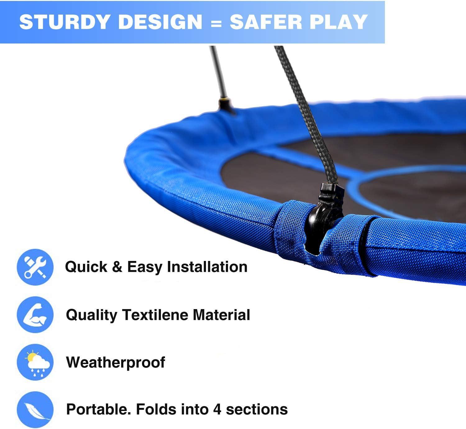 Blue 43" Heavy Duty Outdoor Saucer Swing with Adjustable Ropes