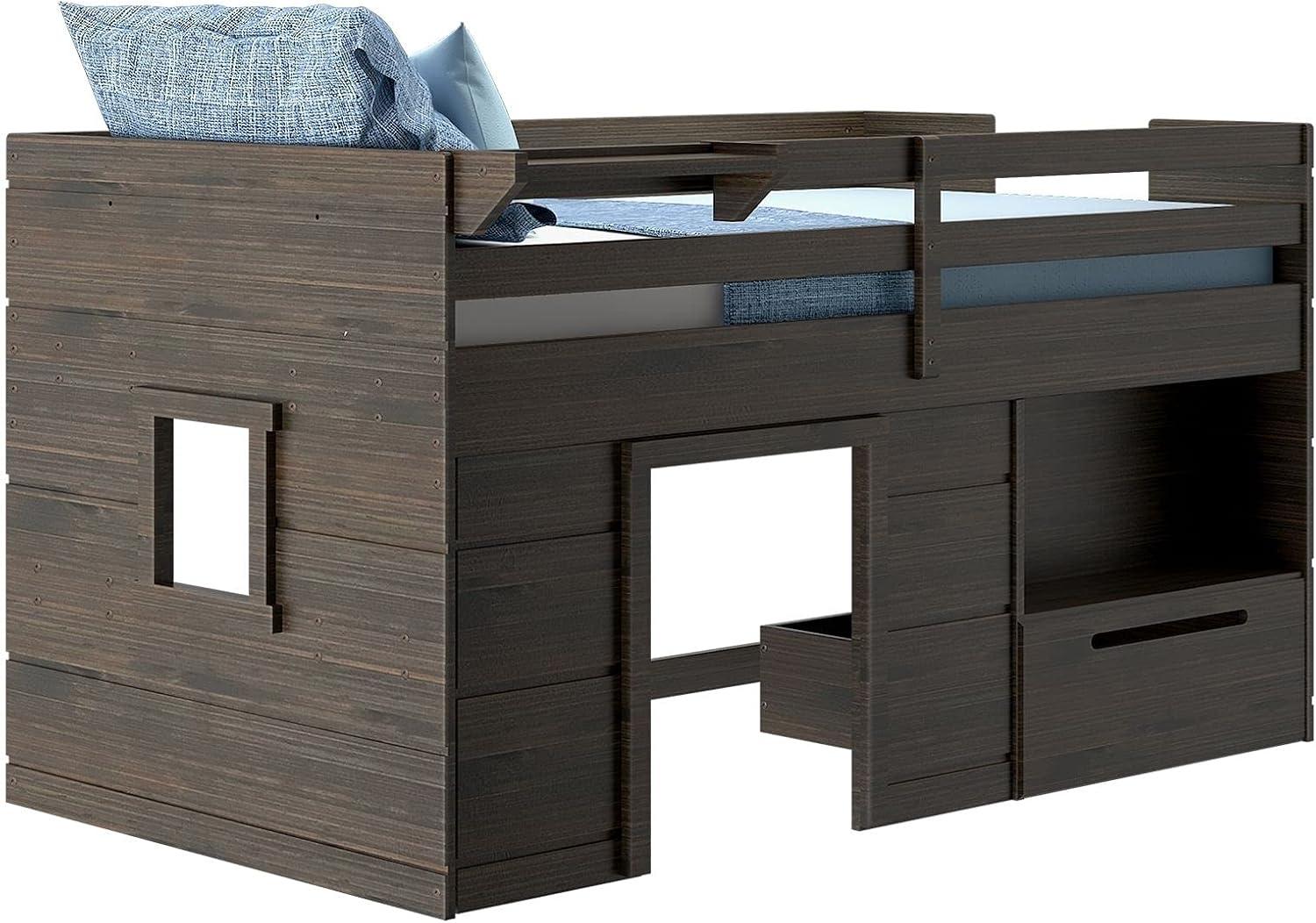 Max & Lily Loft Bed Twin Size Solid Wood Platform Bed Frame for Kids with Storage Drawer