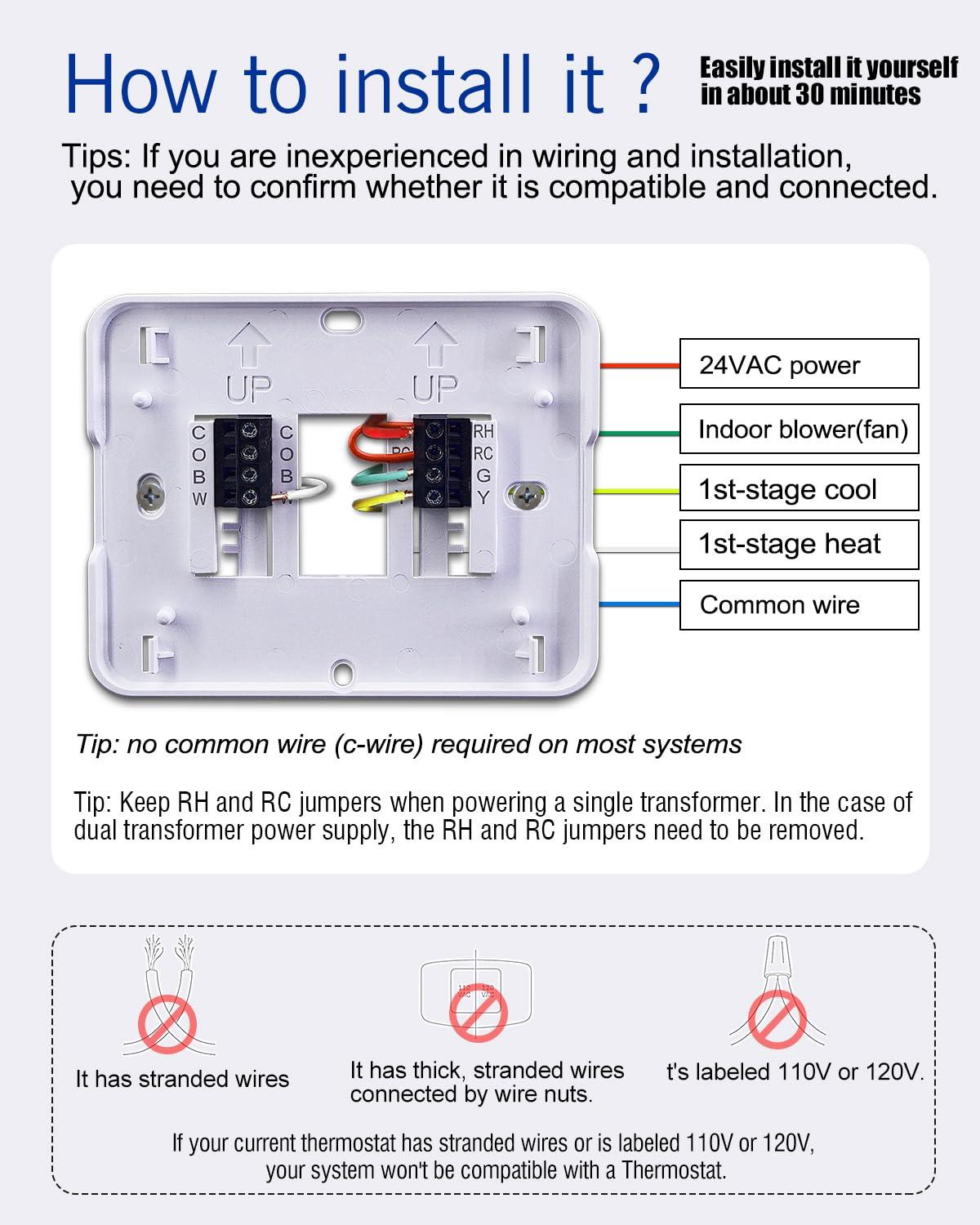 Non Programmable Thermostat for Home 1 Heat/ 1 Cool Single-Stage System, with Room Temperature Monitor (LCD White Backlit Screen)