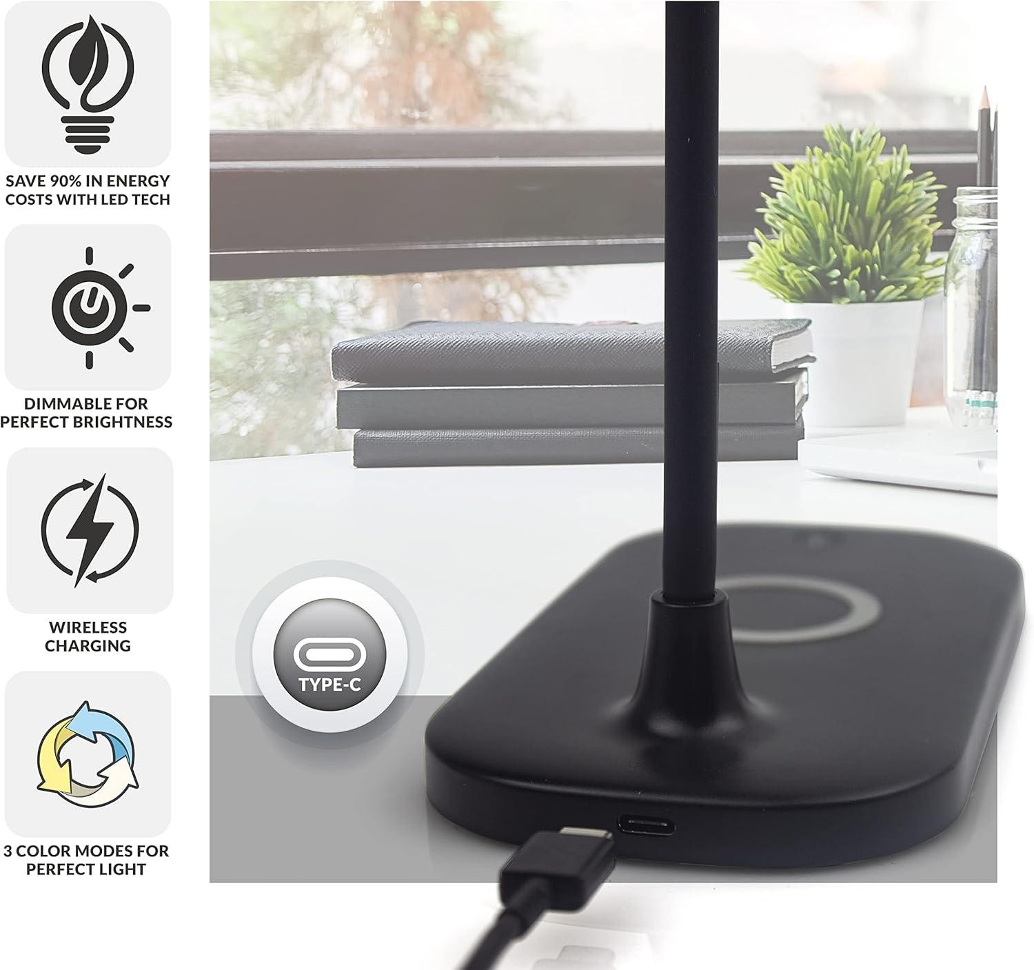 Sleek Adjustable 12" Black Steel Desk Lamp with Touch Dimming