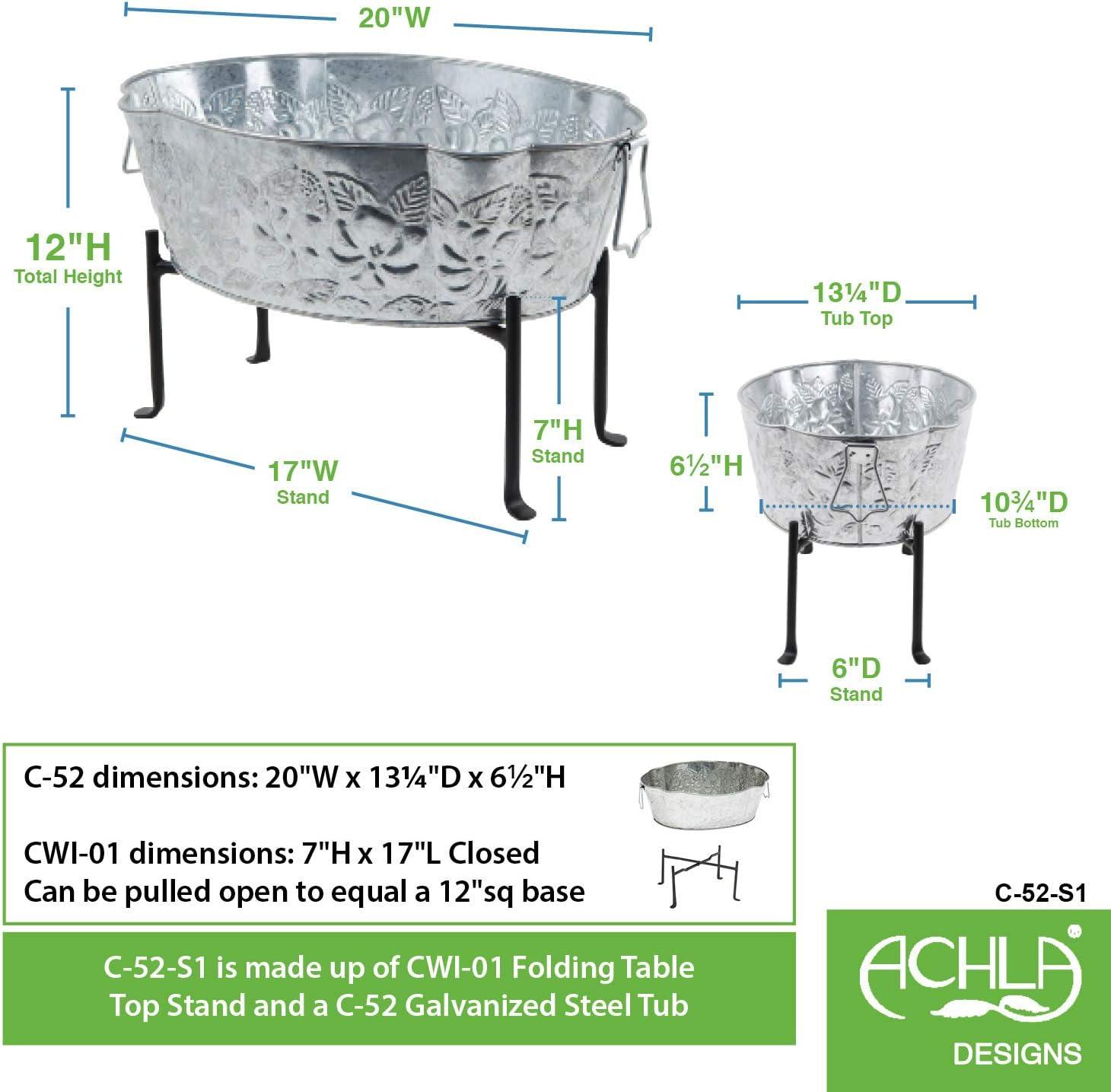 20" Galvanized Steel Embossed Oval Tub with Folding Stand