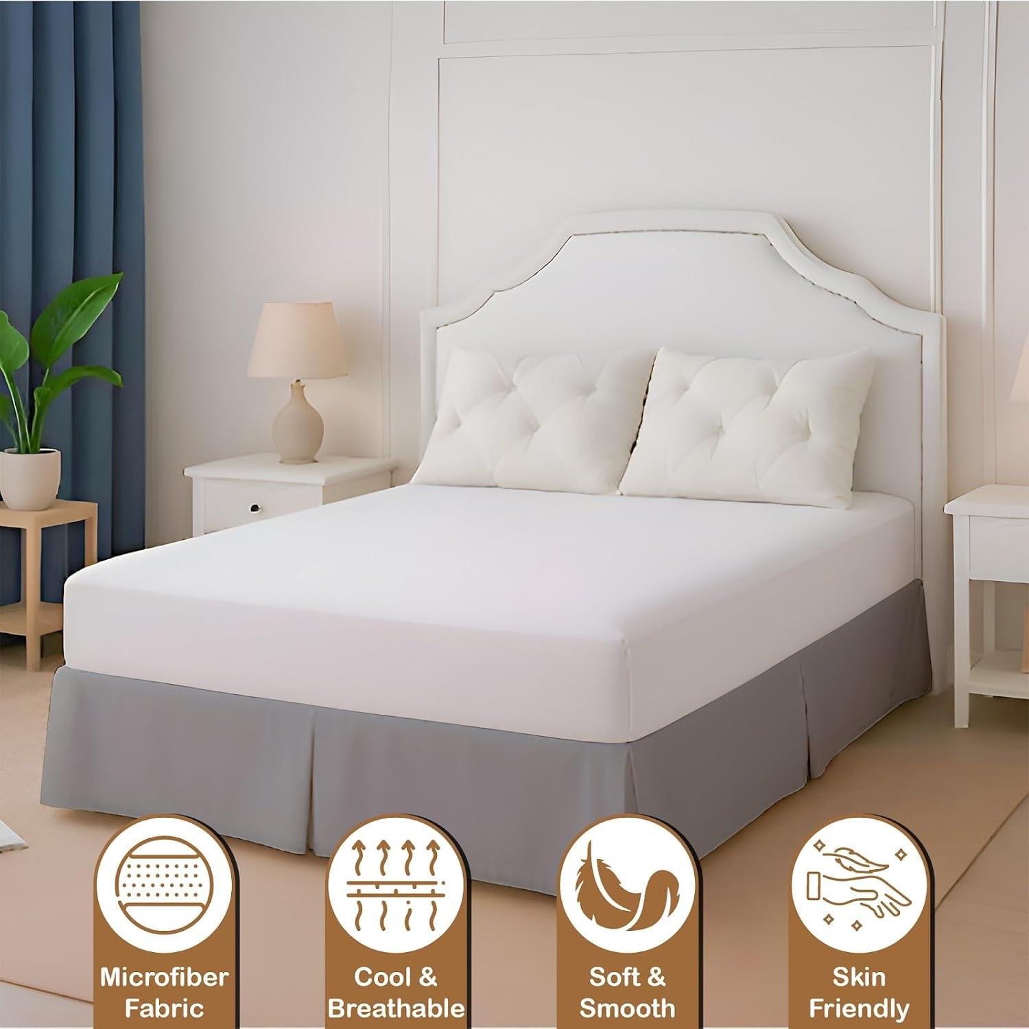 Swift Home | Basics Pleated Microfiber Bed Skirt 14-inch Drop Light Gray King