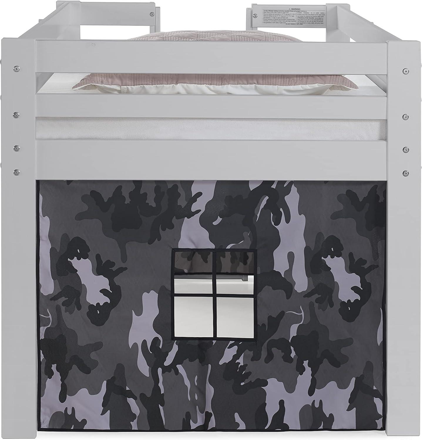 Alaterre Jasper Twin Junior Loft Bed, Dove Gray Frame and Gray Camouflage Bottom Playhouse Tent