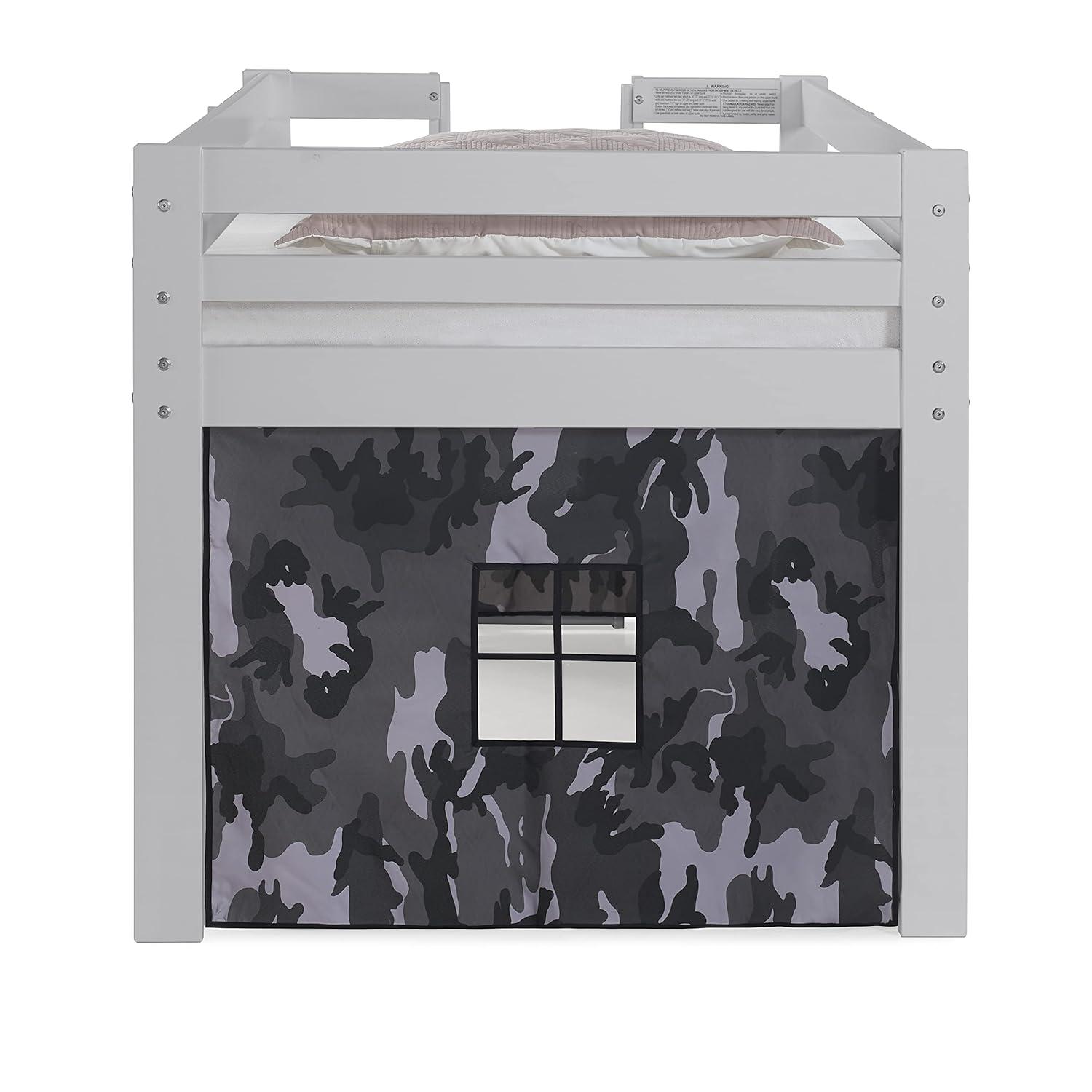 Alaterre Furniture Jasper Twin Junior Loft Bed, Dove Gray Frame and Gray Camouflage Bottom Playhouse Tent