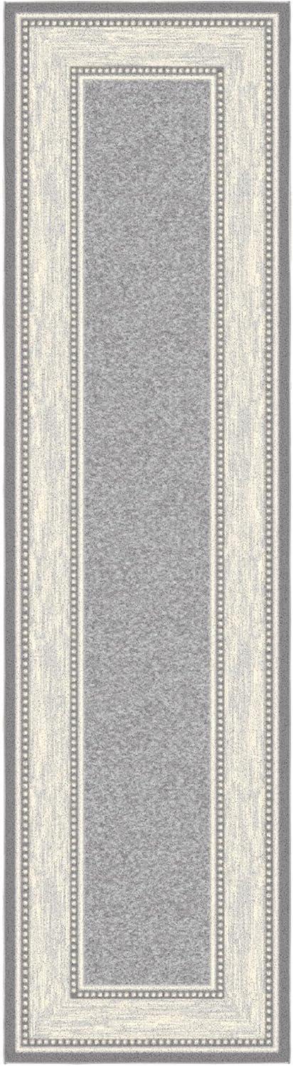 Machine Washable Non-Slip Bordered Gray Area Rug For Living Room, Hallway, Entryway Rug