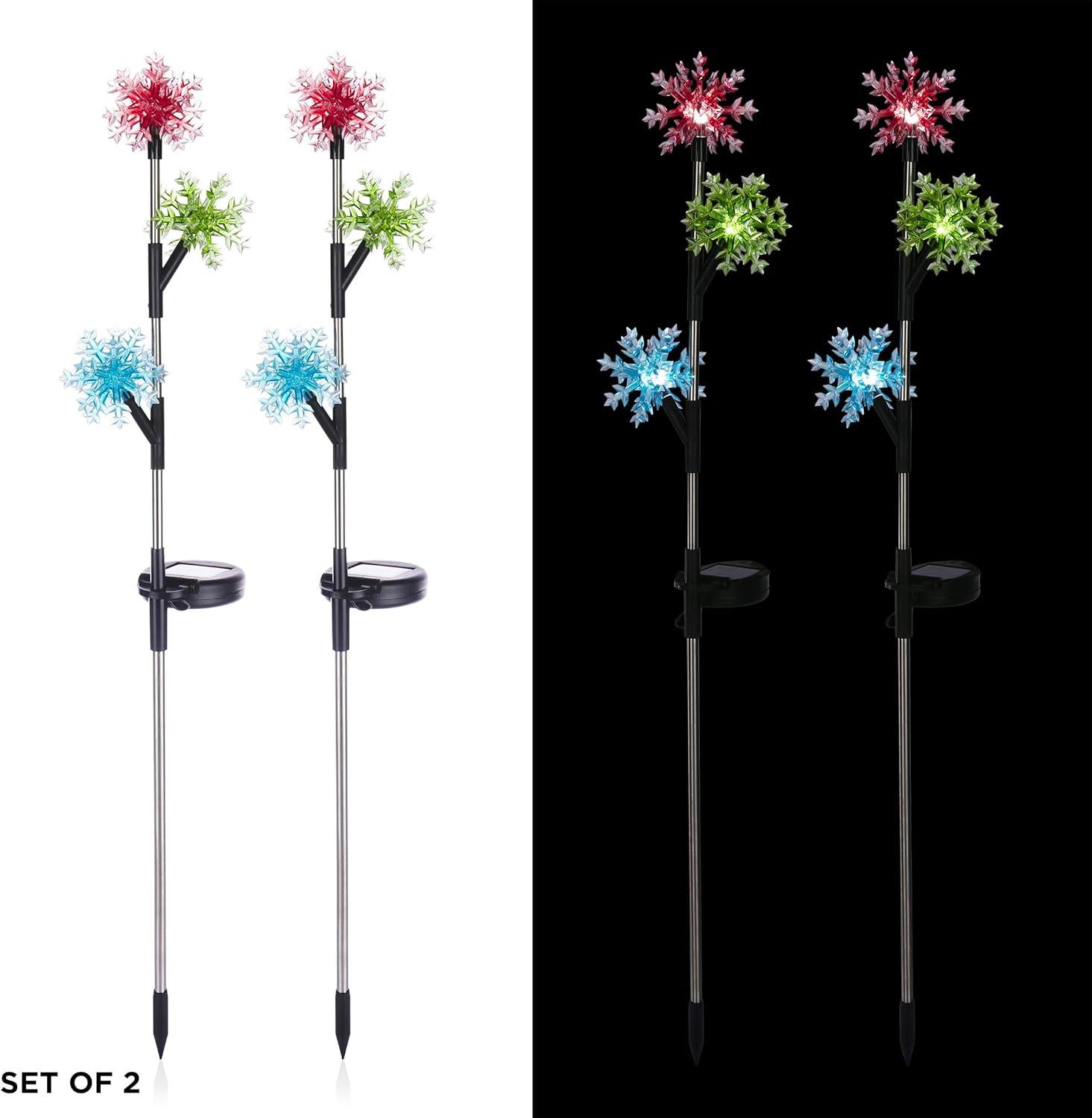 Alpine Corporation  Outdoor Garden Stakes LED Lights (Set of 2) Multi - Snowflake 32"