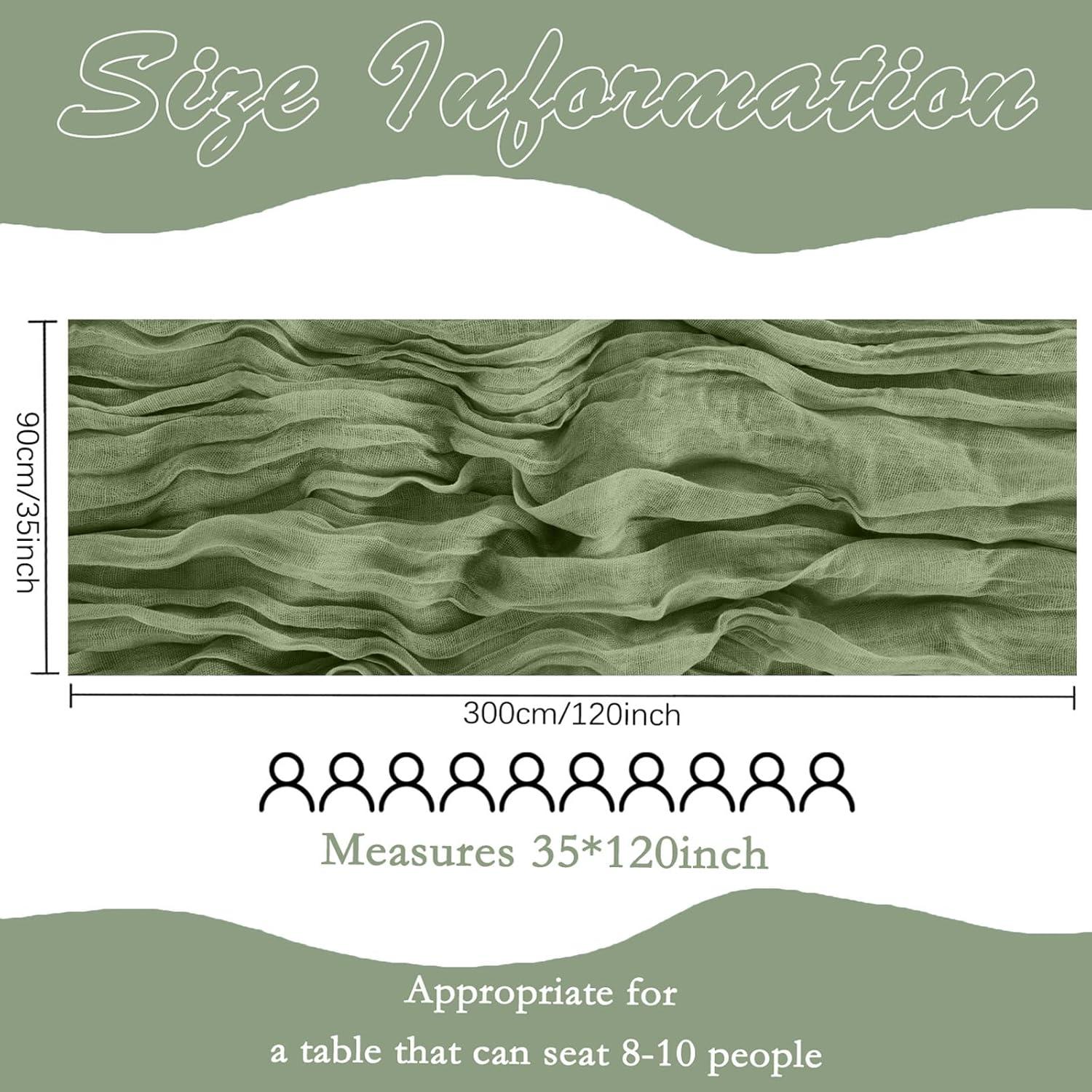 Mint Green Cheesecloth Table Runner 6 Pack 35" Boho Gauze Runner 120 inches Long Tablecloth Runner Rustic Sheer Fabric Bulk for Baby Shower Wedding Bridal Birthday Party Table Decorations