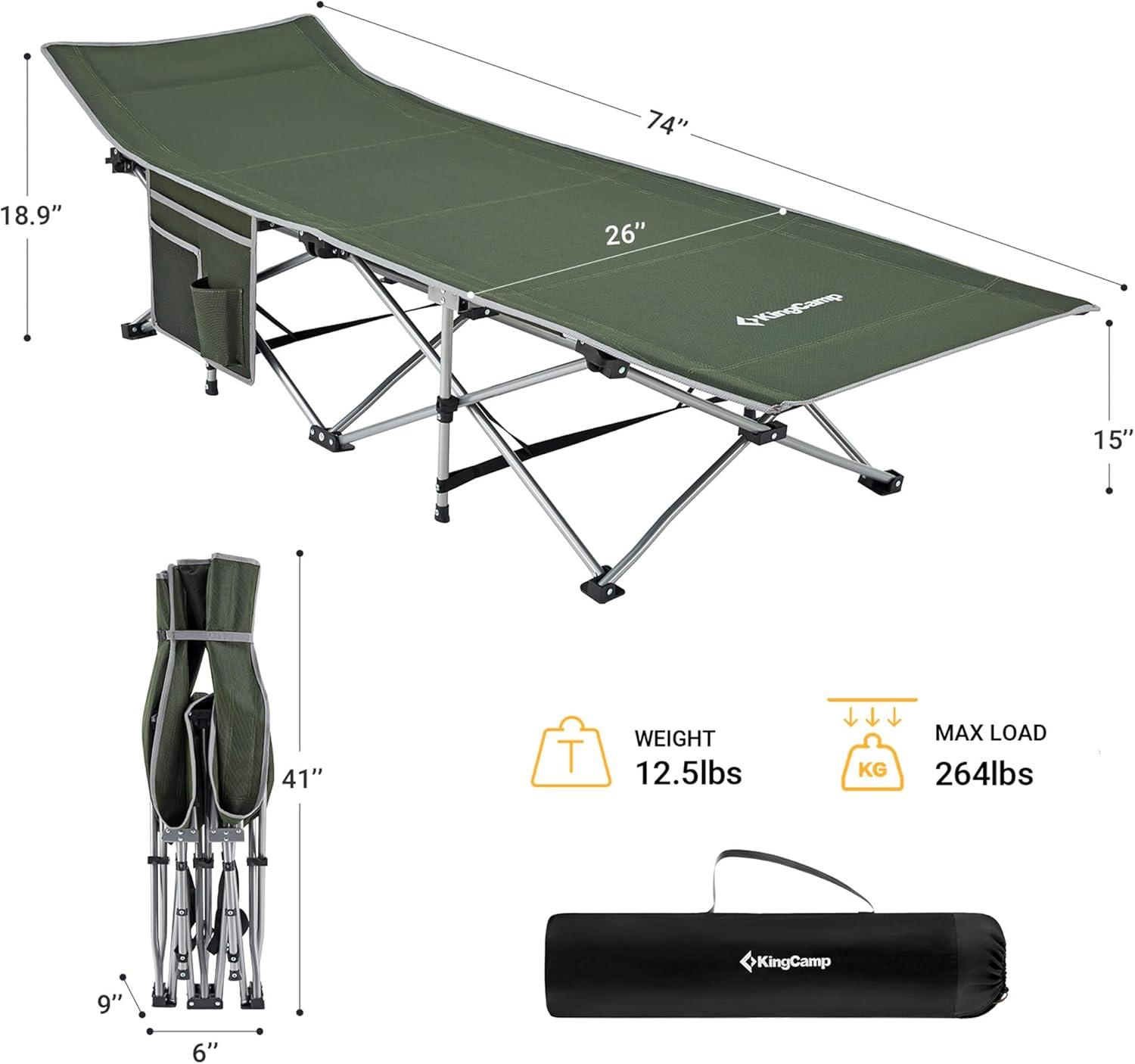 Kingcamp KingCamp Folding Portable Outdoor Camping Cot w/ Multi Layer Side Pocket
