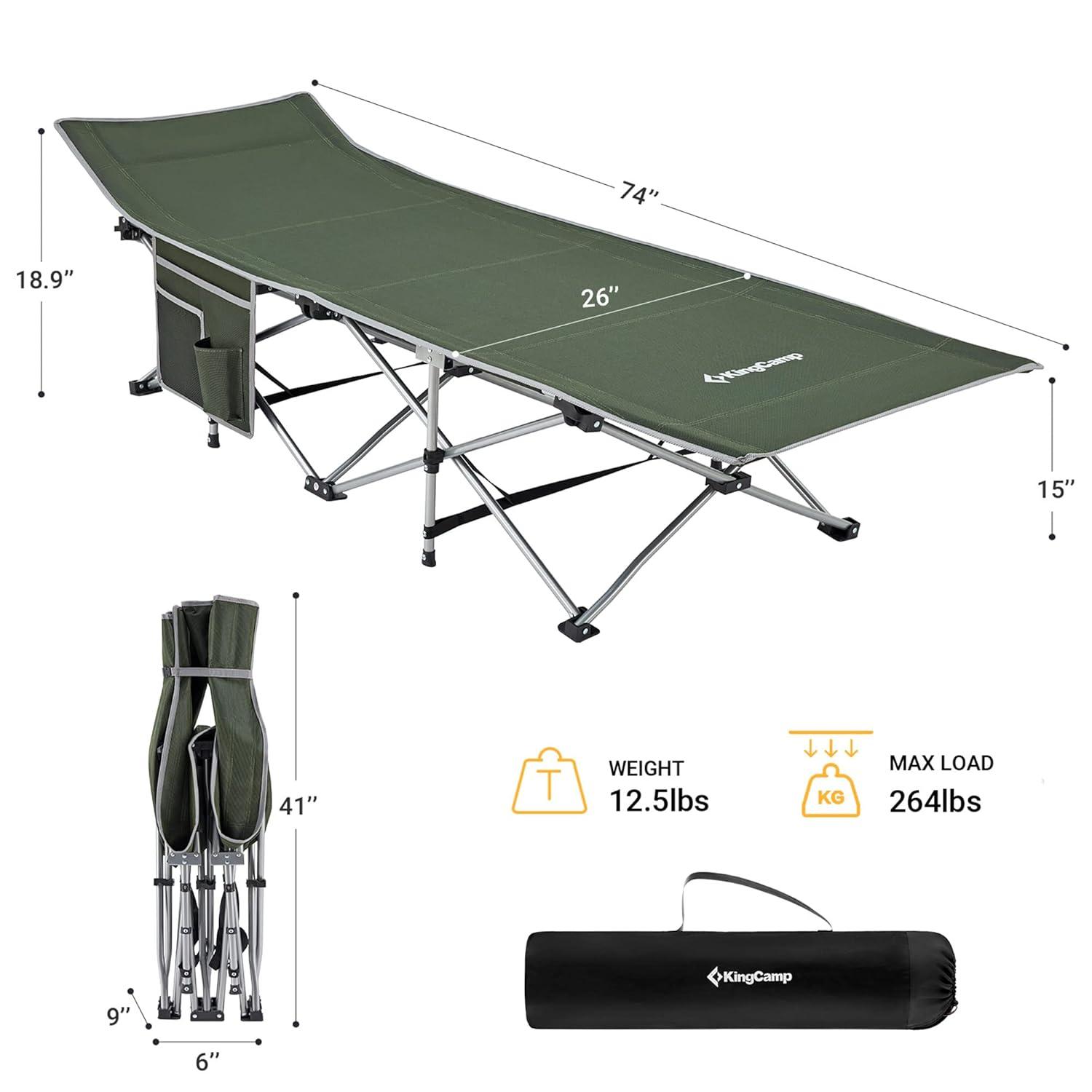 Kingcamp KingCamp Folding Portable Outdoor Camping Cot w/ Multi Layer Side Pocket