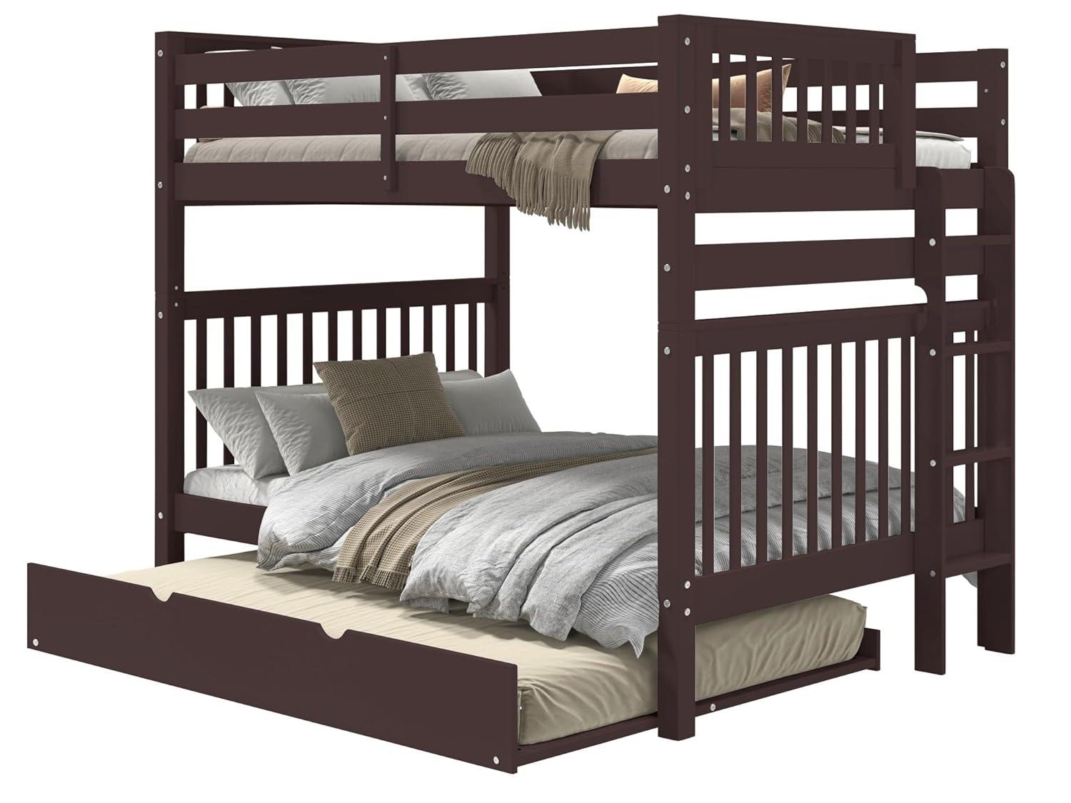 Bedz King Bunk Beds Full over Full Mission Style with End Ladder and a Full Trundle, Dark Cherry