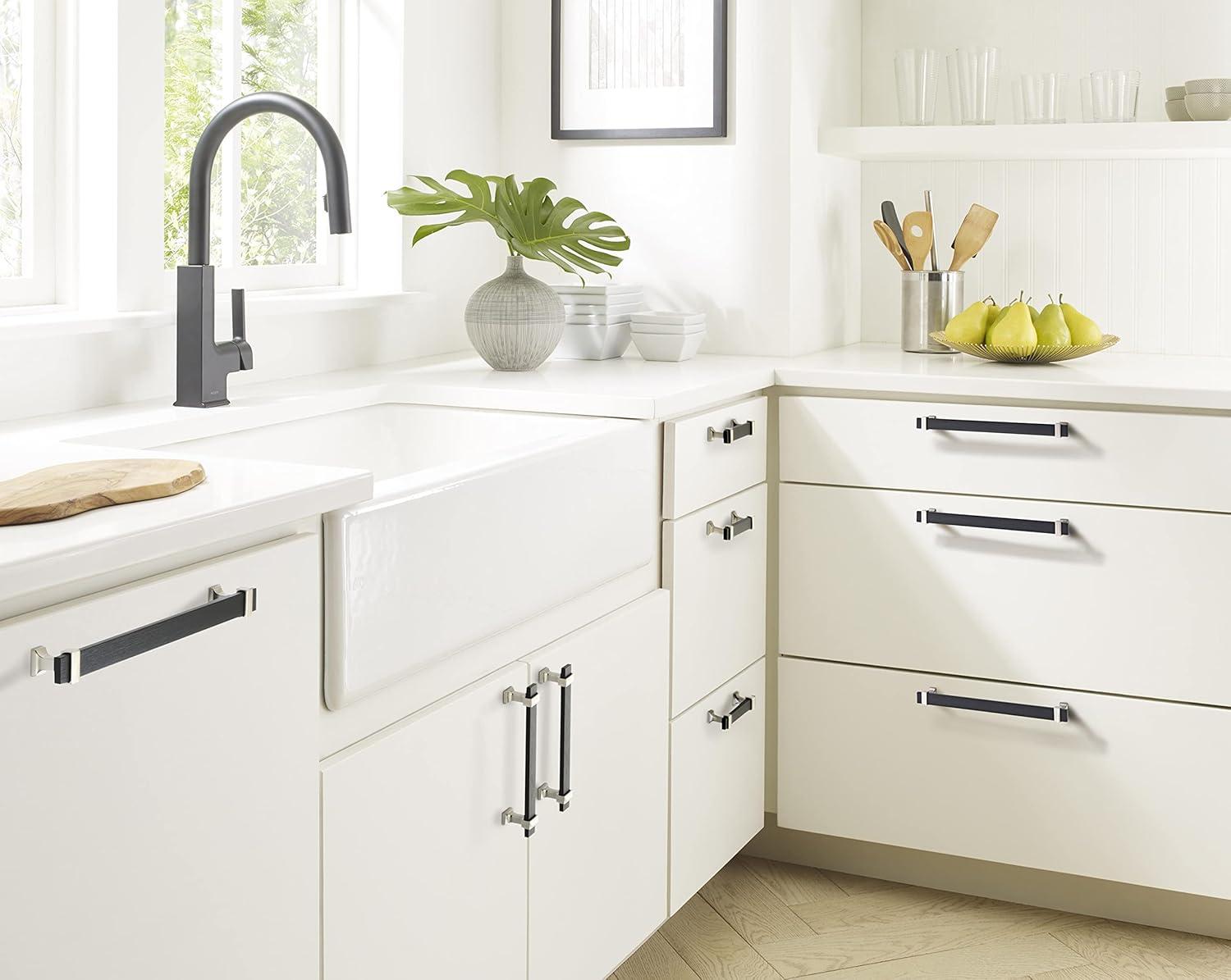 Amerock Overton 3-3/4 inch (96mm) Center-to-Center Brushed Matte Black/Satin Nickel Cabinet Pull