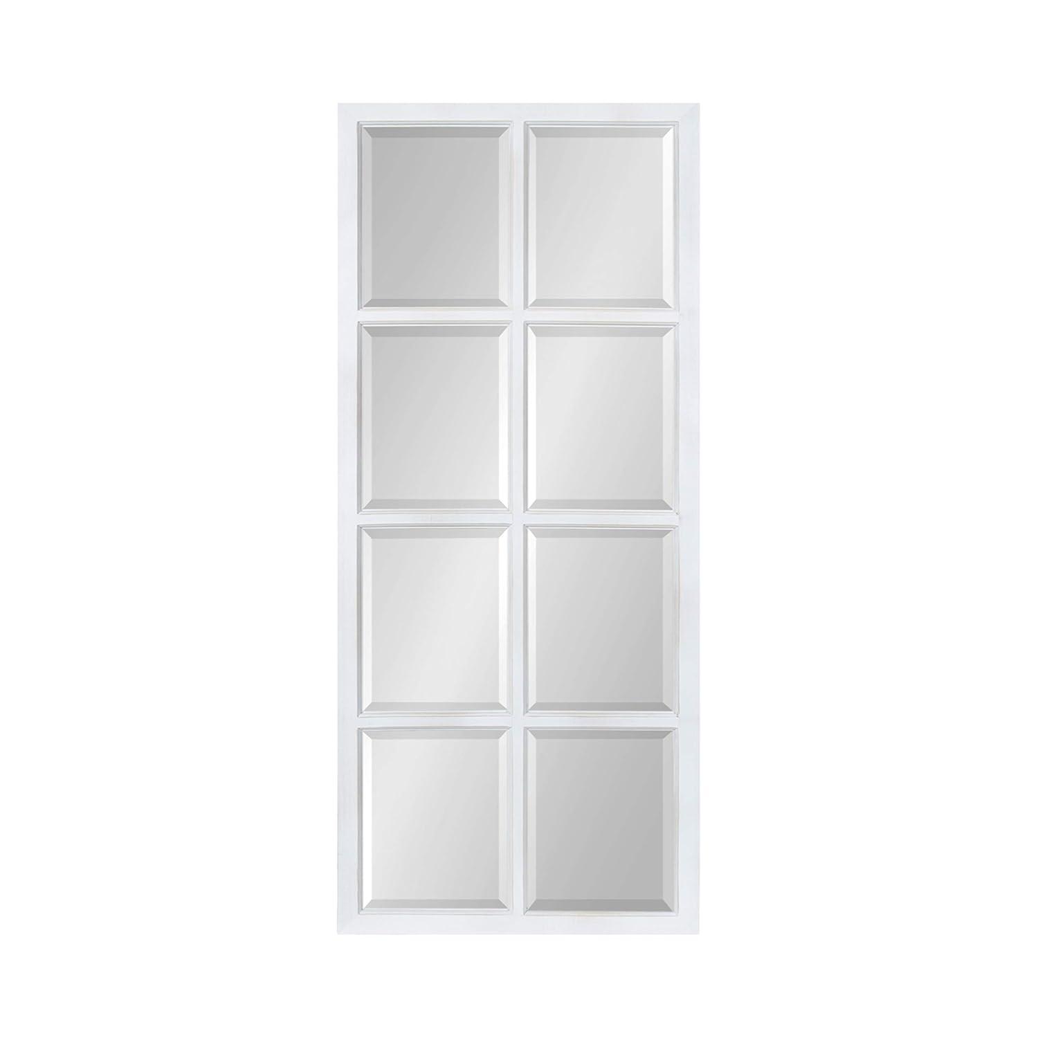 Kate & Laurel All Things Decor 18" x 42" Hogan Windowpane Wall Mirror White: Beveled Glass, Rustic Finish, Wood Frame, Wall Mounted