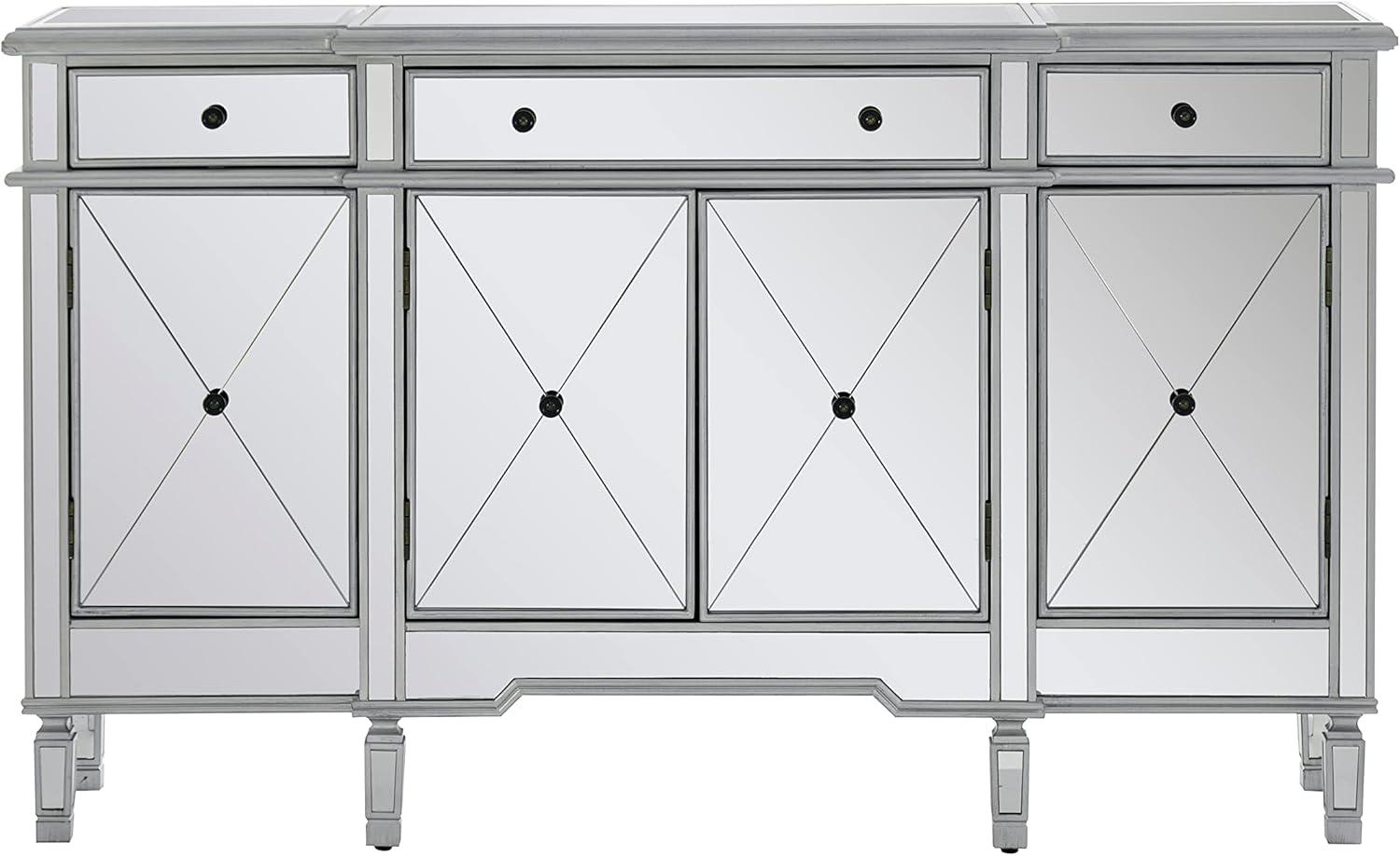 Mirrored Finish Glass TV Stand with 3-Drawers 4 Doors Cabinet for Living Room