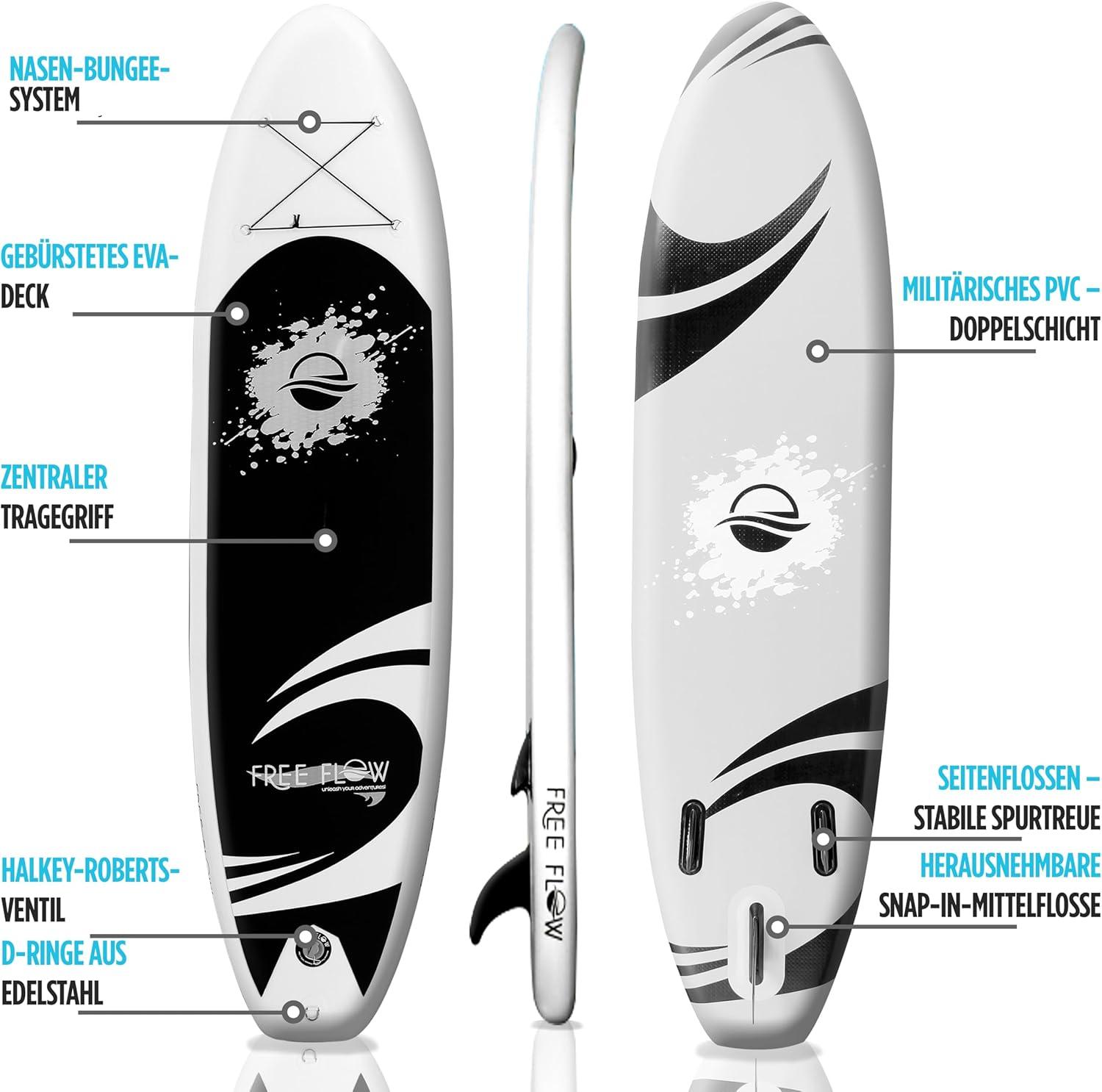 SereneLife 10.5' Inflatable Stand-Up Paddle Board with Accessories - SLSUPB06, Black and Light gray