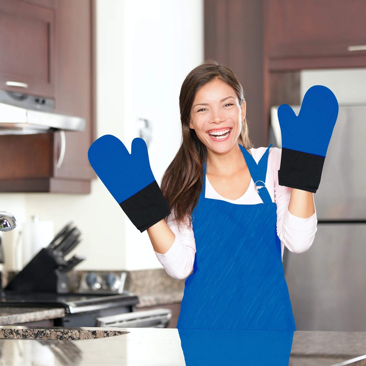 Ecoberi Silicone Oven Mitts and Pot Holder Set, Heat Resistant, Cook, Bake, BBQ, Pack of 3 Blue