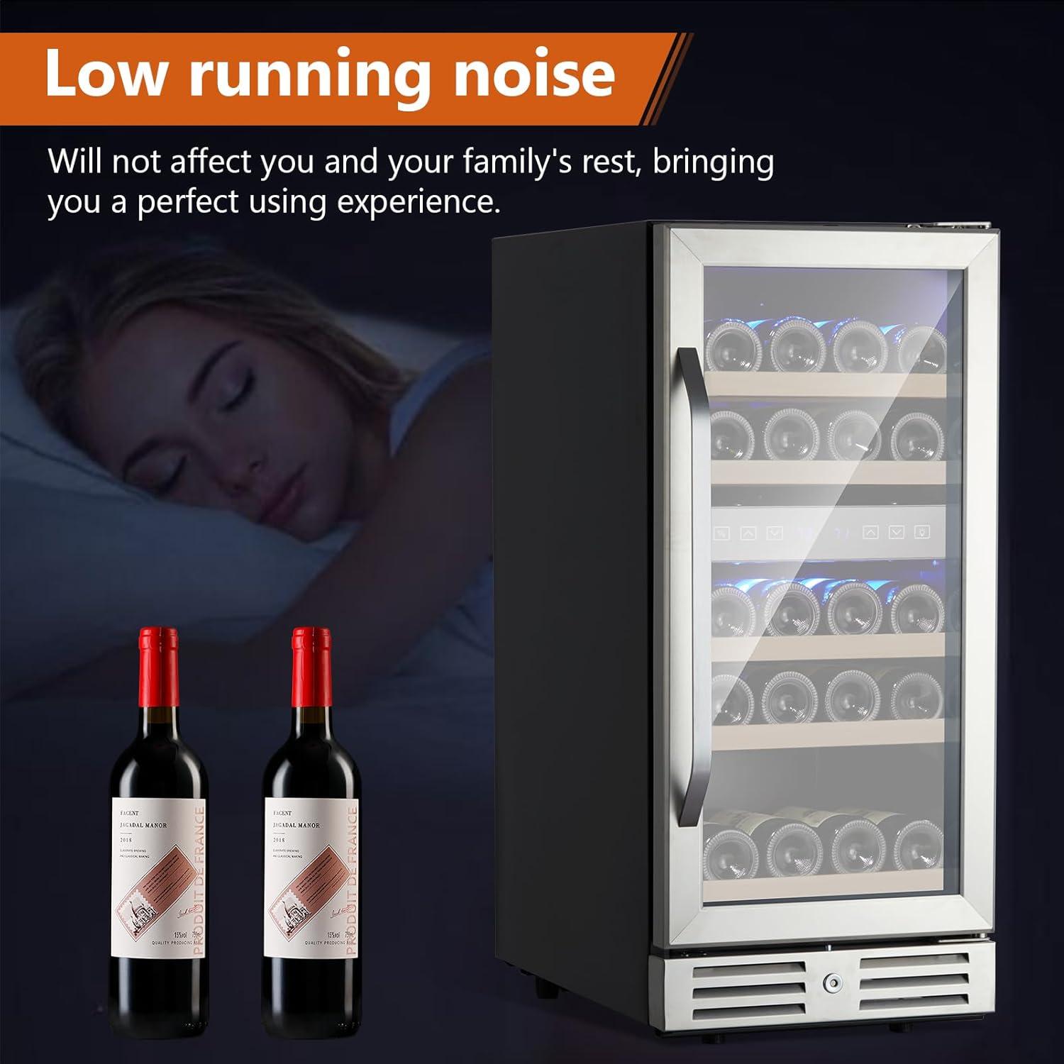 15 Inch Wine Cooler Under Counter, 29 Bottle Dual Zone Wine Fridge Wine Refrigerator with Stainless Steel Digital Temperature Control, Temperature Memory, Built-in or Freestanding Wine Cellar