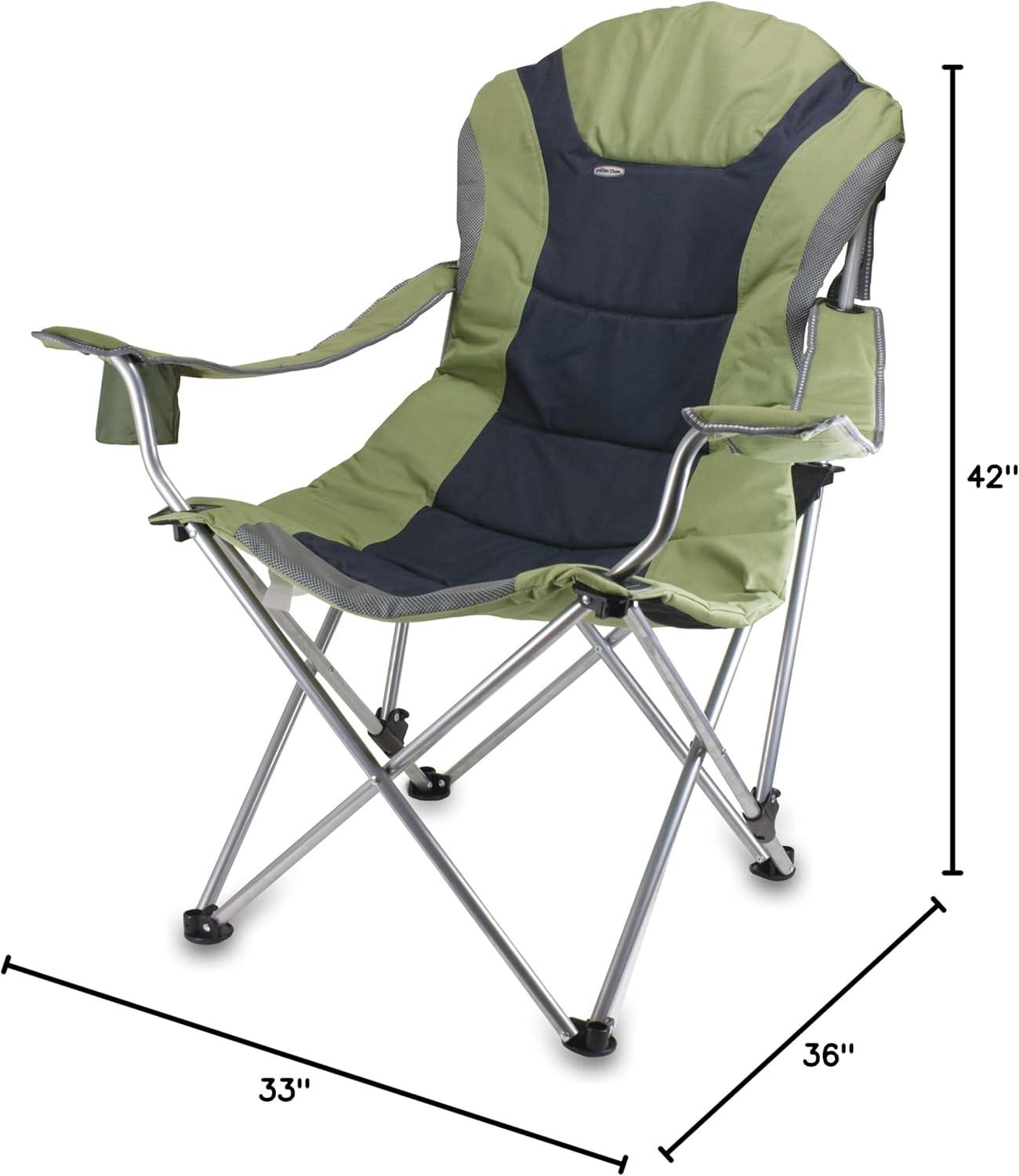 Sage Green and Gray Reclining Camping Chair with Arms